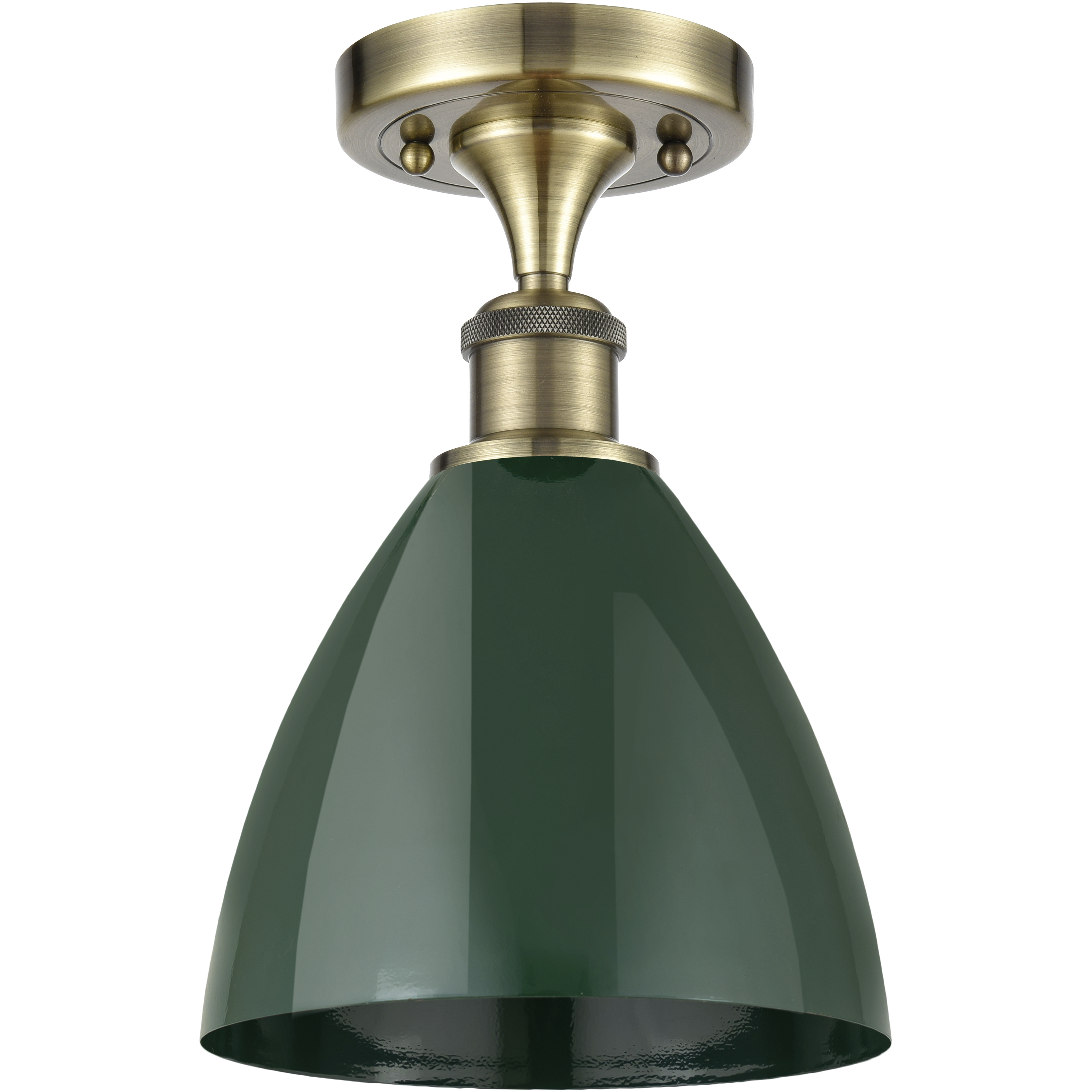 Plymouth Dome 1 Light 7.5 inch Antique Brass Semi-Flush Mount Ceiling Light in Green, 4 lb