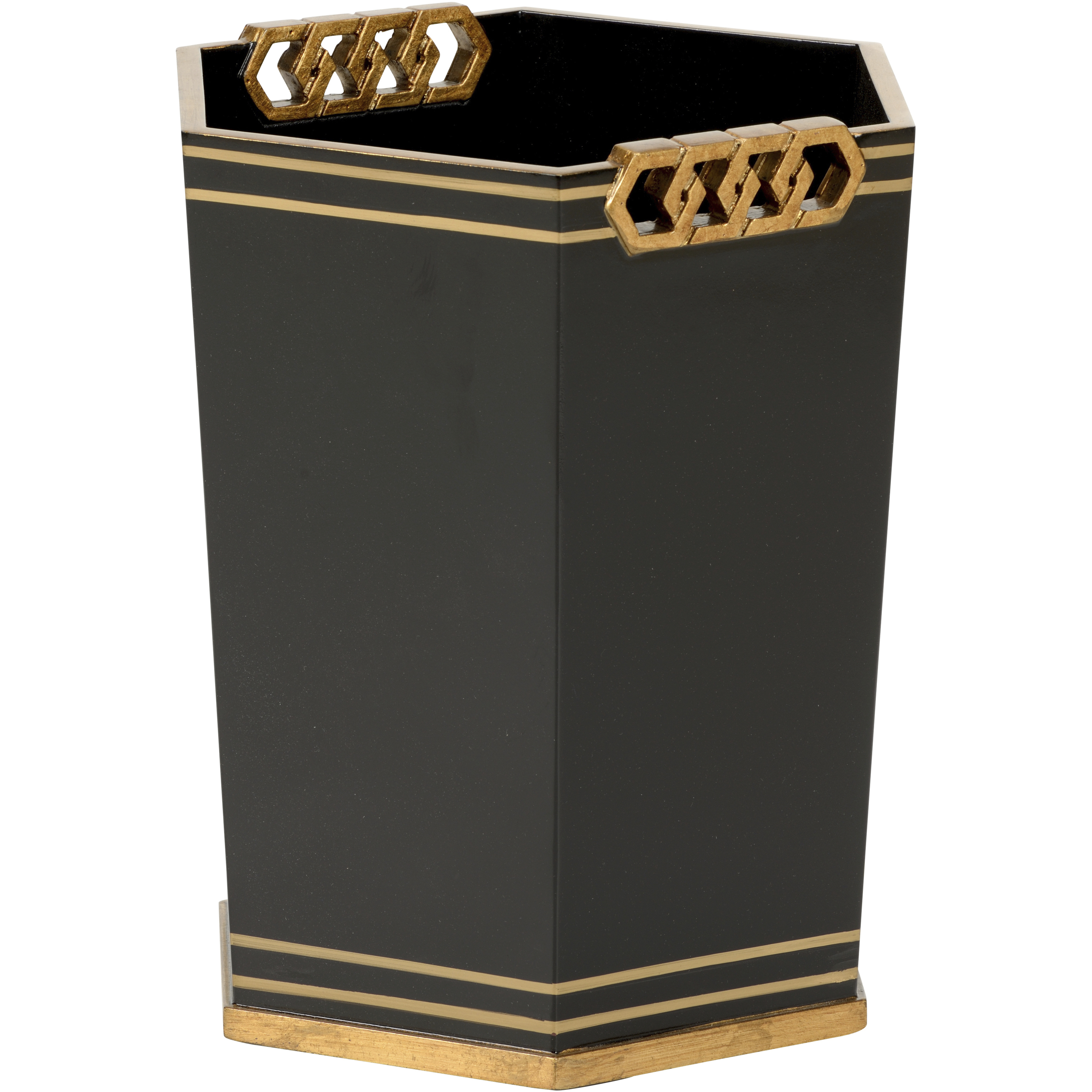 Oliver Black and Gold Wastebasket