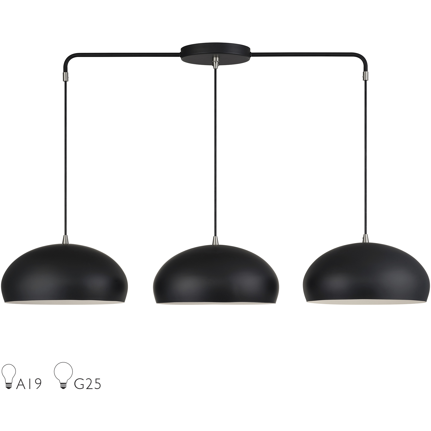 Domma 3 Light 48 inch Black with Brushed Nickel Accents Linear Chandelier Ceiling Light, Extra Large
