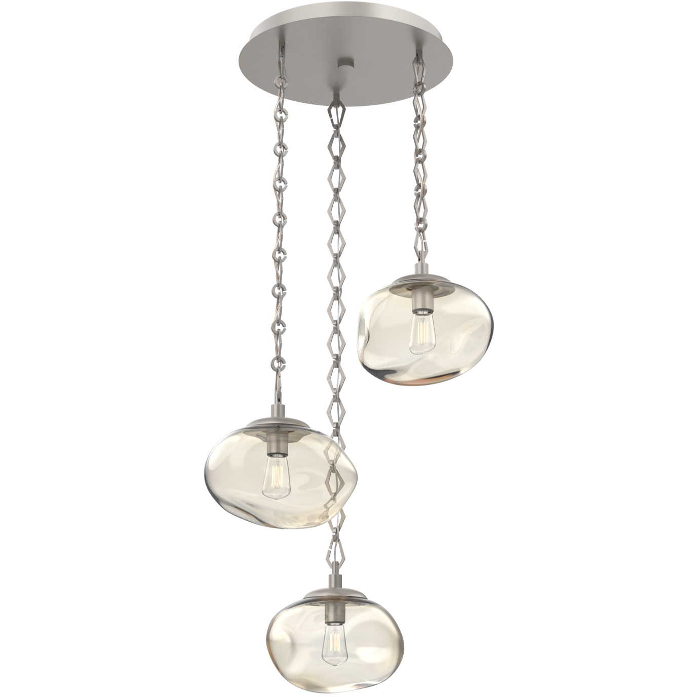 Nova 3 Light 22.2 inch Beige Silver Multi-Pendant Ceiling Light in Amber, Diamond Chain