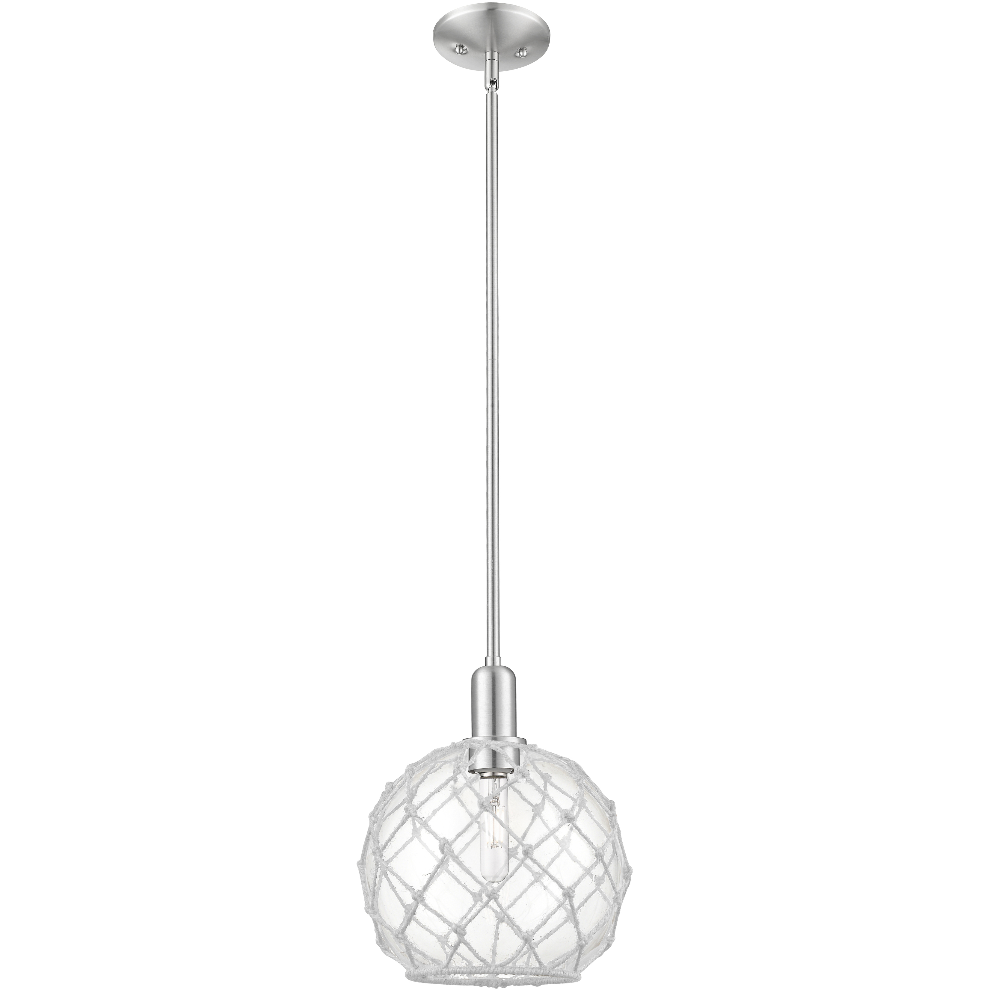 Arcadia Farmhouse Rope 1 Light 10 inch Brushed Satin Nickel Mini Pendant Ceiling Light in Clear Glass with White Rope