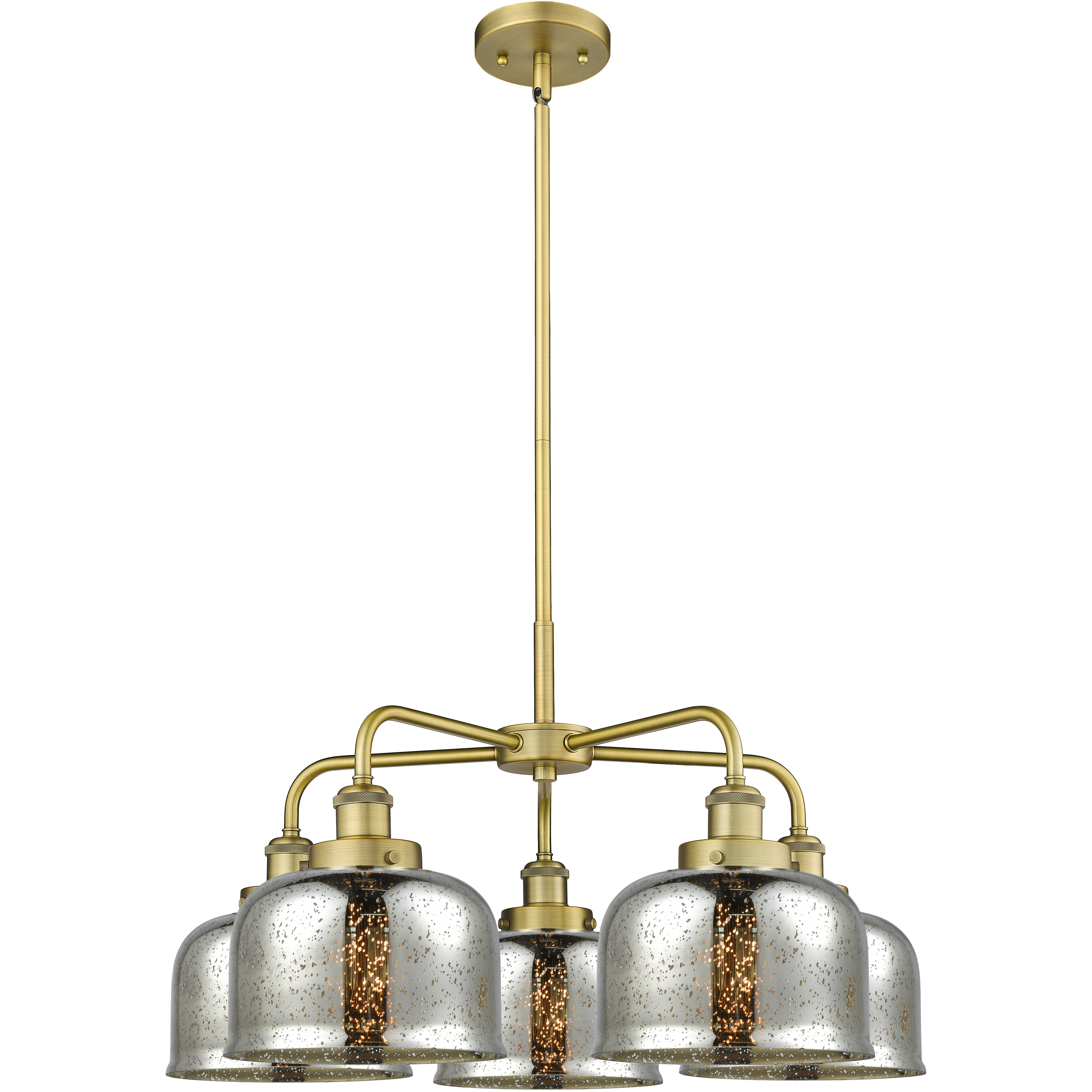 Bell 5 Light 26 inch Brushed Brass Chandelier Ceiling Light in Silver Plated Mercury Glass