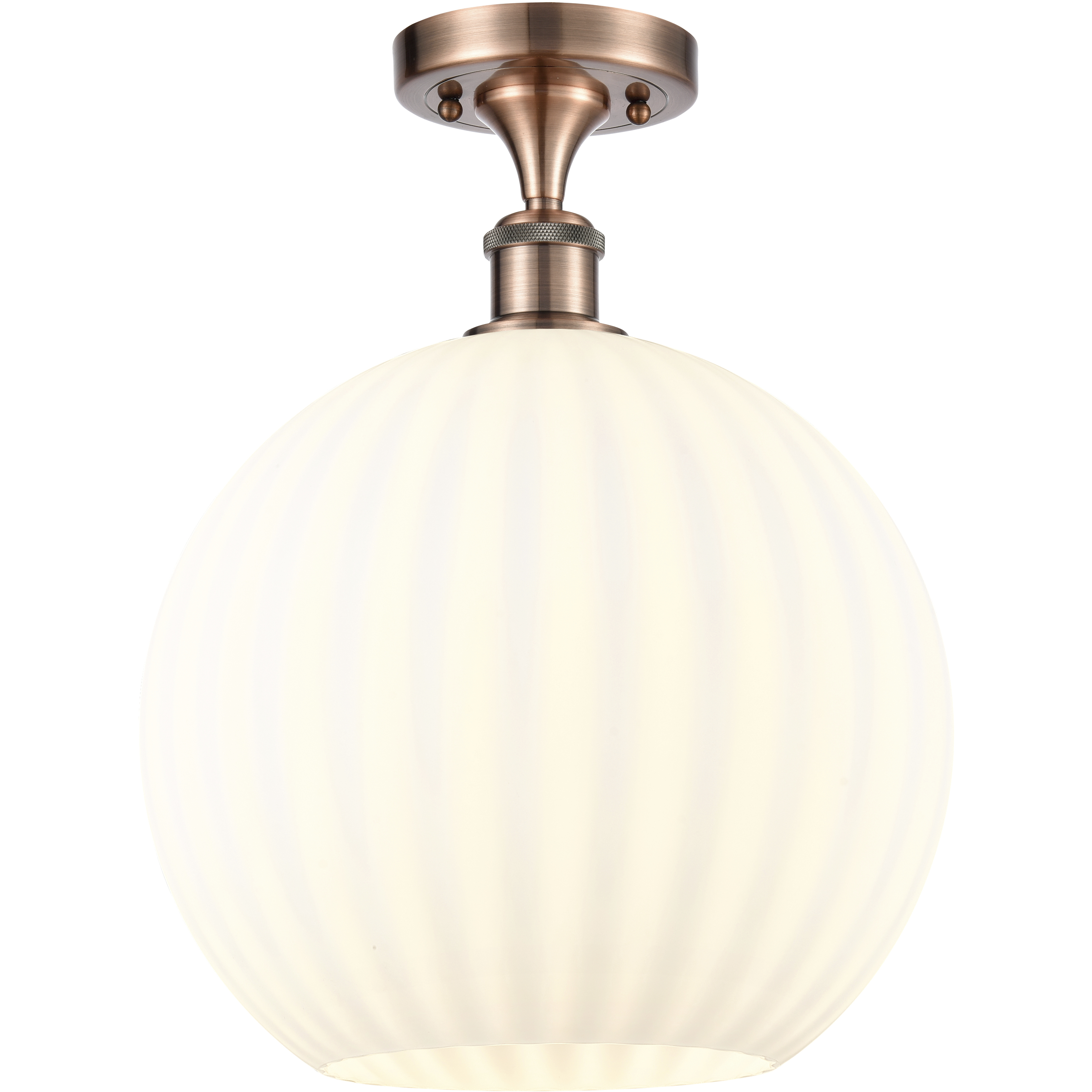 Edison White Venetian 1 Light 12 inch Antique Copper Semi-Flush Mount Ceiling Light
