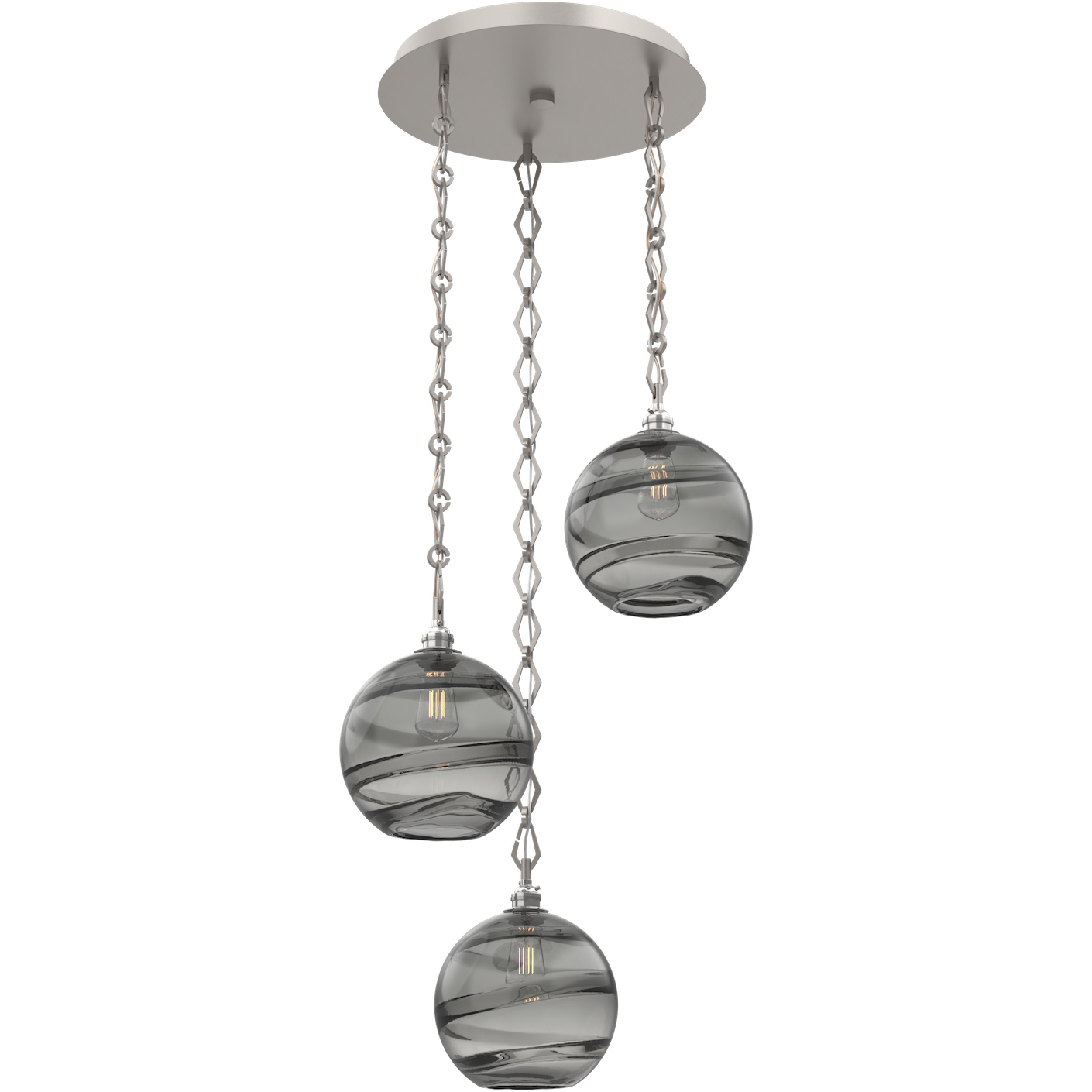 Terra 3 Light 21 inch Beige Silver Multi-Pendant Ceiling Light in Smoke Optic, Diamond Chain