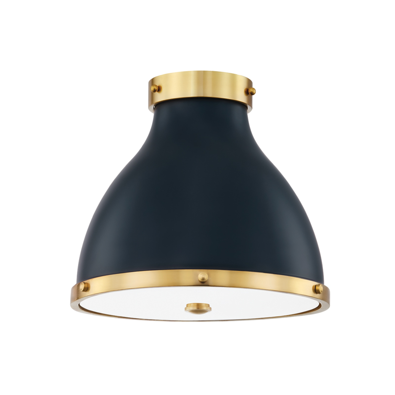 Painted No. 3 2 Light 12.5 inch Aged Brass/Darkest Blue Flush Mount Ceiling Light