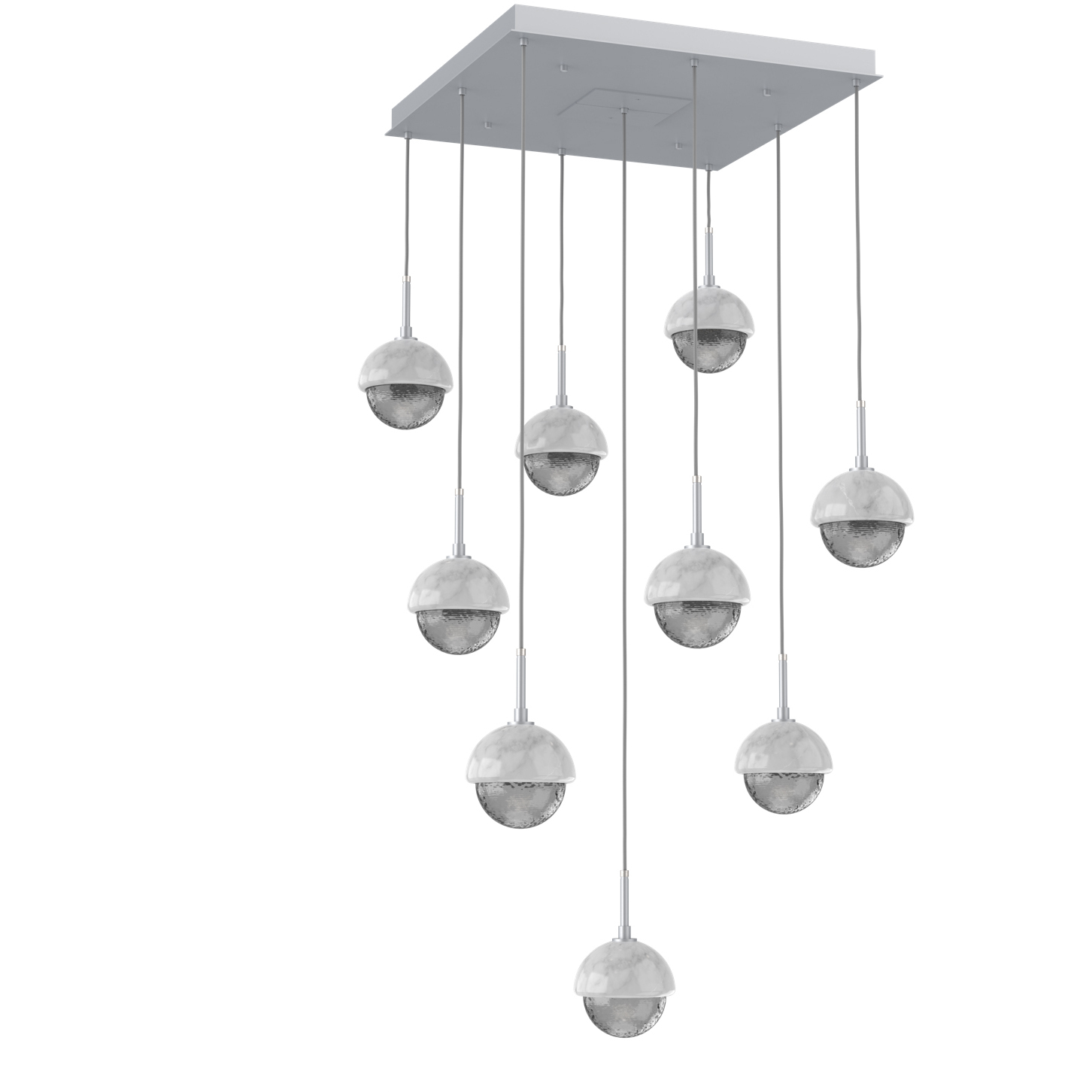 Cabochon LED Classic Silver with White Marble Pendant Chandelier Ceiling Light in 3000K LED, Smoke