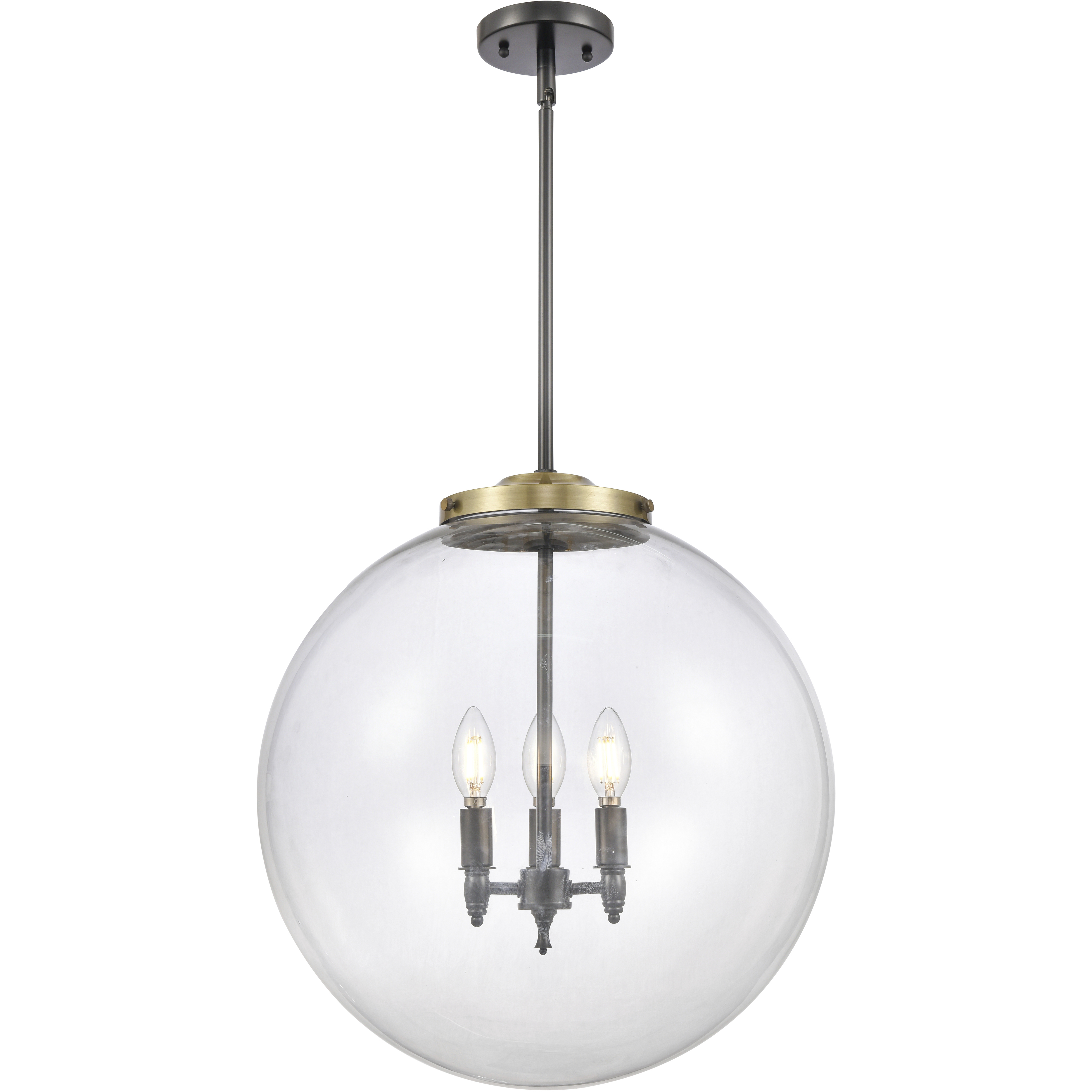 Franklin Restoration Beacon 3 Light 18 inch Black Antique Brass Statement Pendant Ceiling Light in Incandescent, Clear