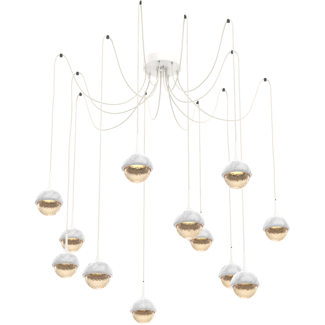Cabochon LED 14.1 inch Salt White with White Marble Swag Multi-Pendant Ceiling Light in 3000K LED, Amber