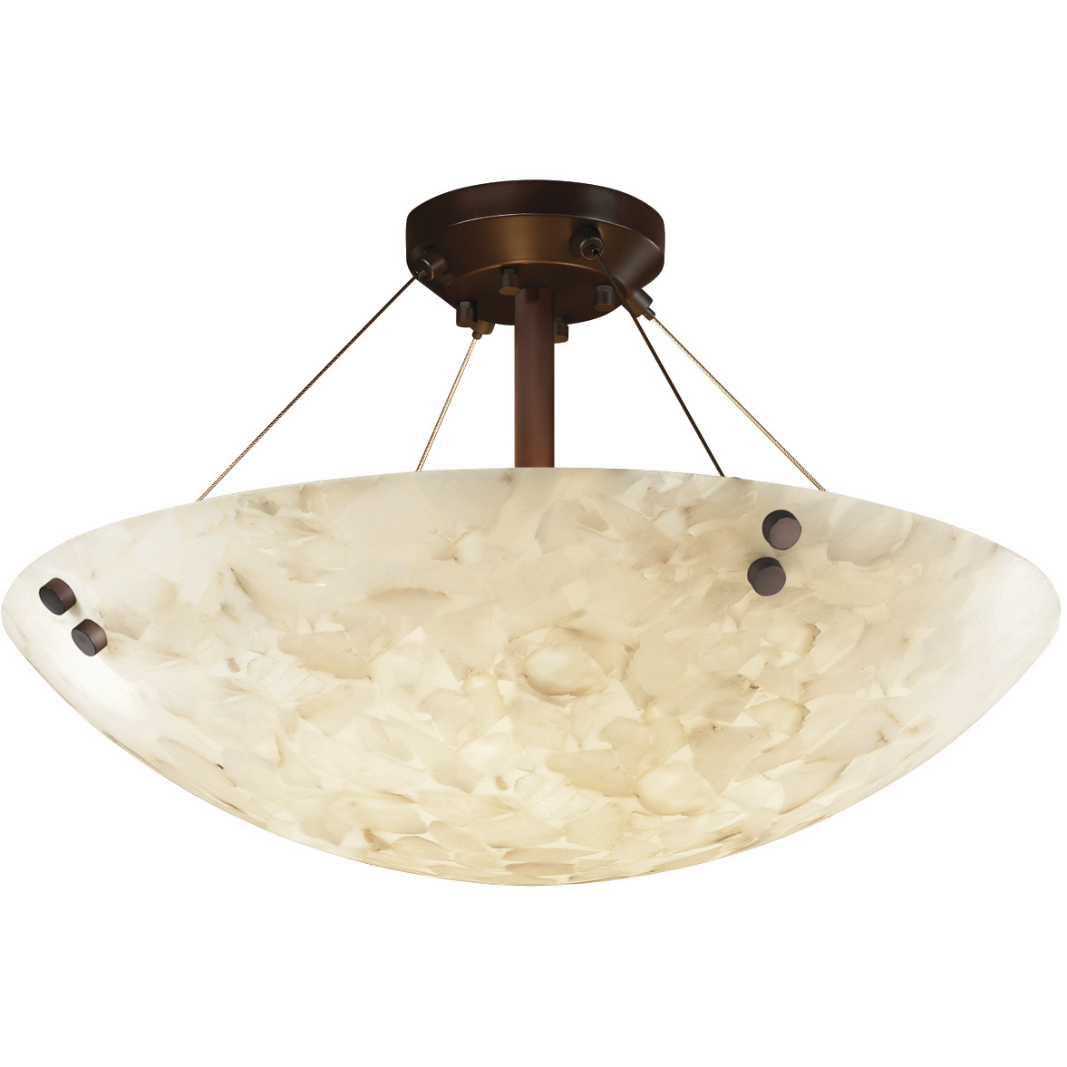 Alabaster Rocks LED 27 inch Brushed Nickel Semi-Flush Ceiling Light in 5000 Lm LED, Pair of Square with Points, Round Bowl, Finials