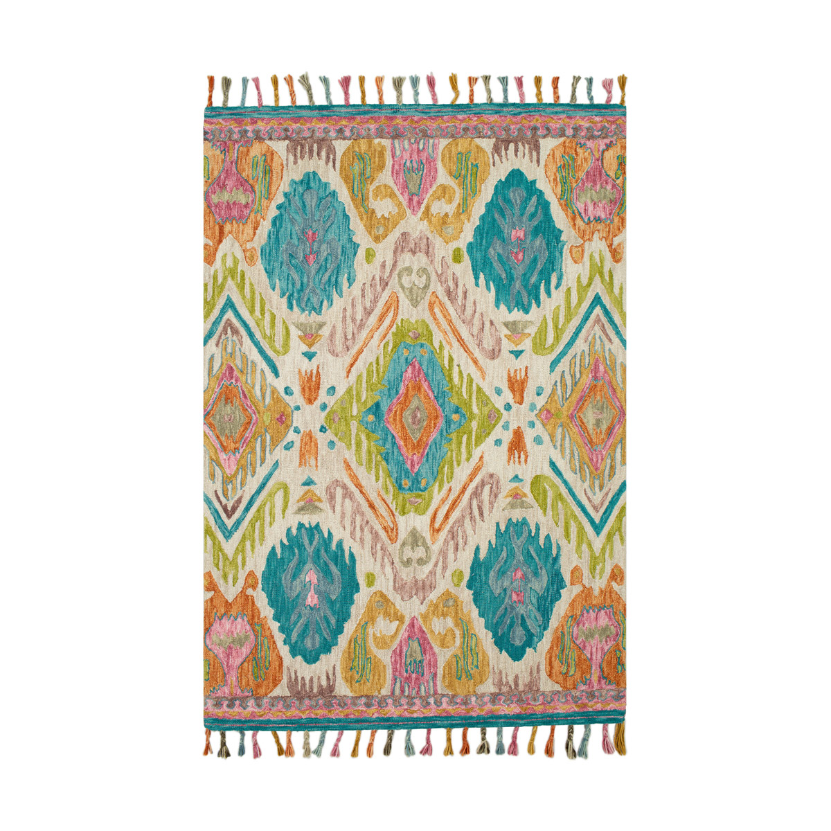 Bonifate 36 X 24 inch Teal/Pale Pink/Rose/Khaki/Saffron/Burnt Orange Rugs, Rectangle