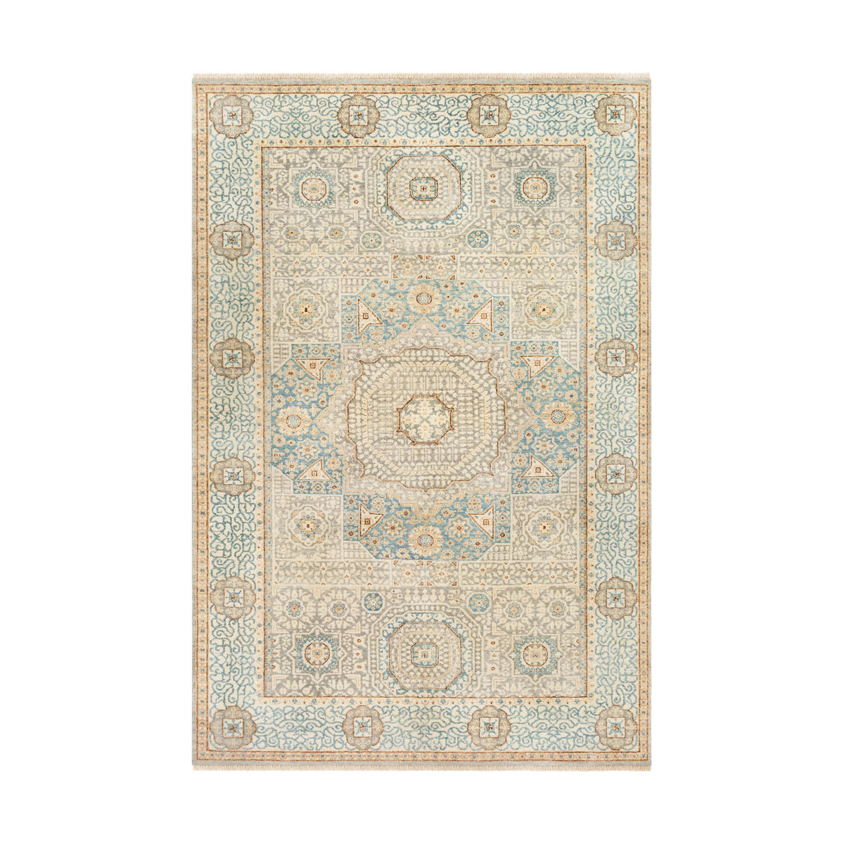 Cambridge 36 X 24 inch Aqua/Medium Gray/Wheat/Dark Brown/Cream Rugs, Rectangle