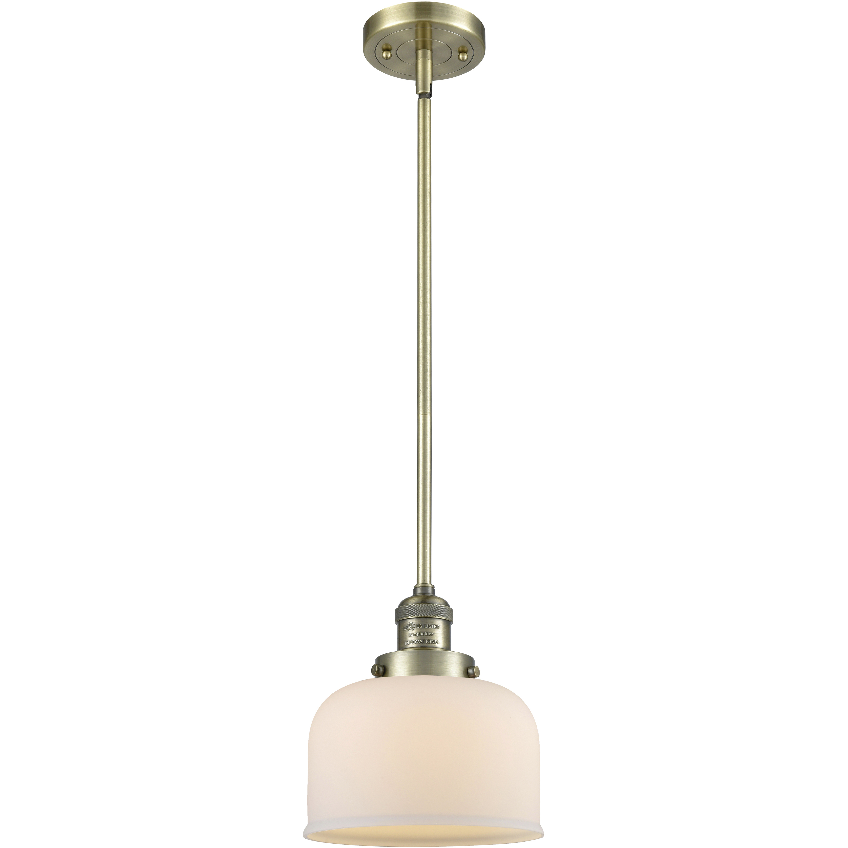 Franklin Restoration Bell LED 8 inch Antique Brass Mini Pendant Ceiling Light in Matte White, Franklin Restoration