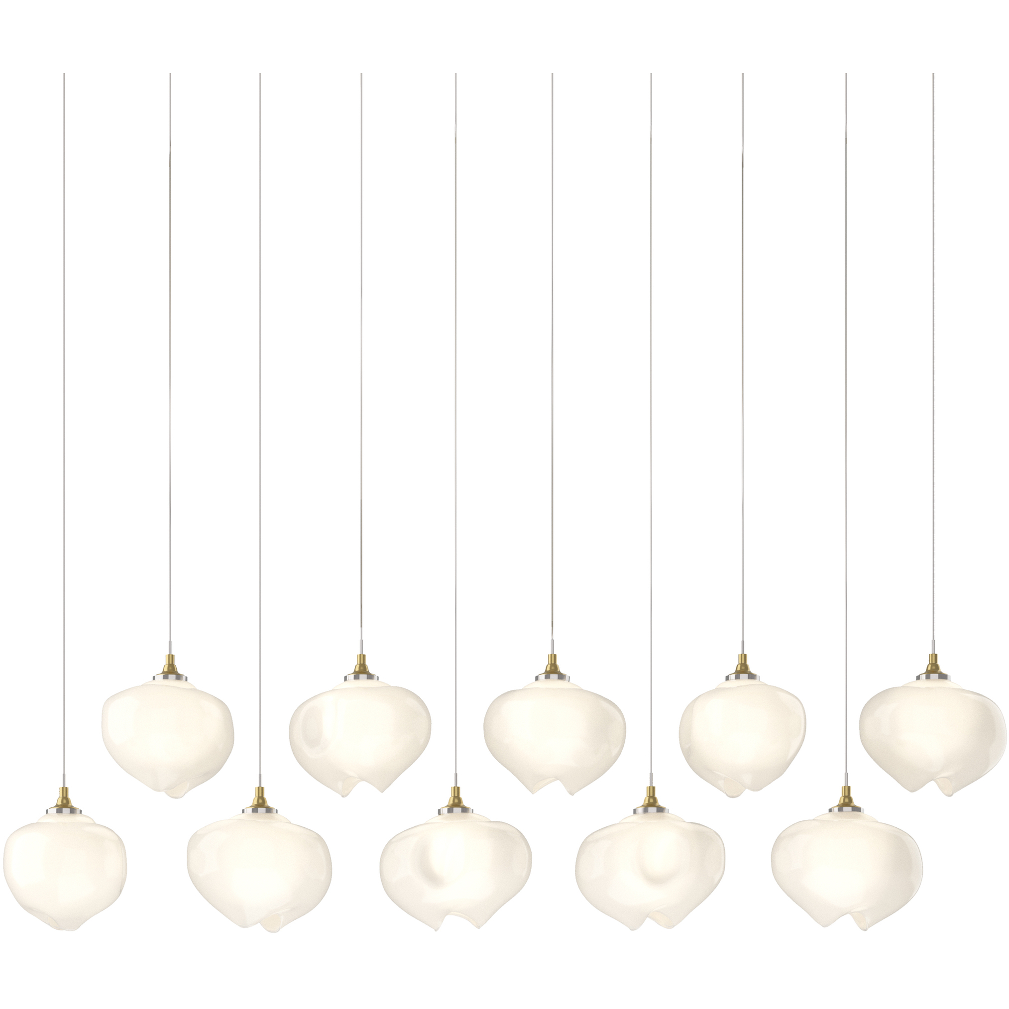 Ume 10 Light 44.7 inch Modern Brass Pendant Ceiling Light in Frosted, Long