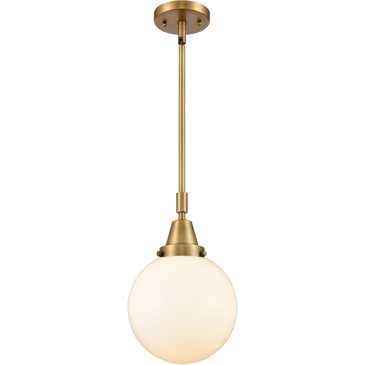Franklin Restoration Beacon LED 8 inch Brushed Brass Mini Pendant Ceiling Light in Matte White Glass