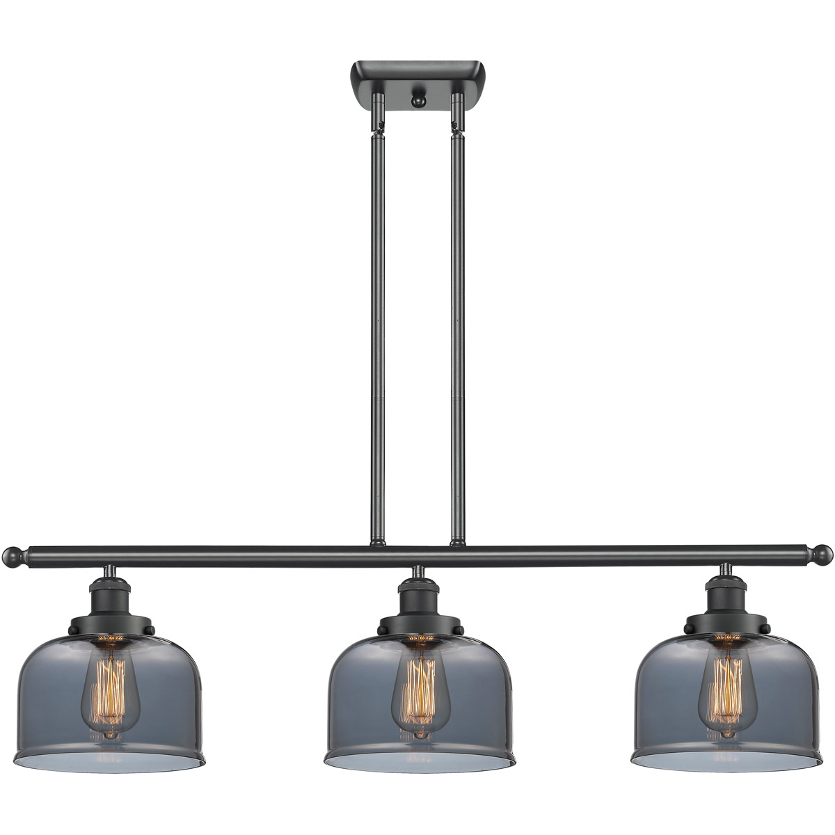 Ballston Large Bell 3 Light 36 inch Matte Black Island Light Ceiling Light in Plated Smoke Glass, Ballston