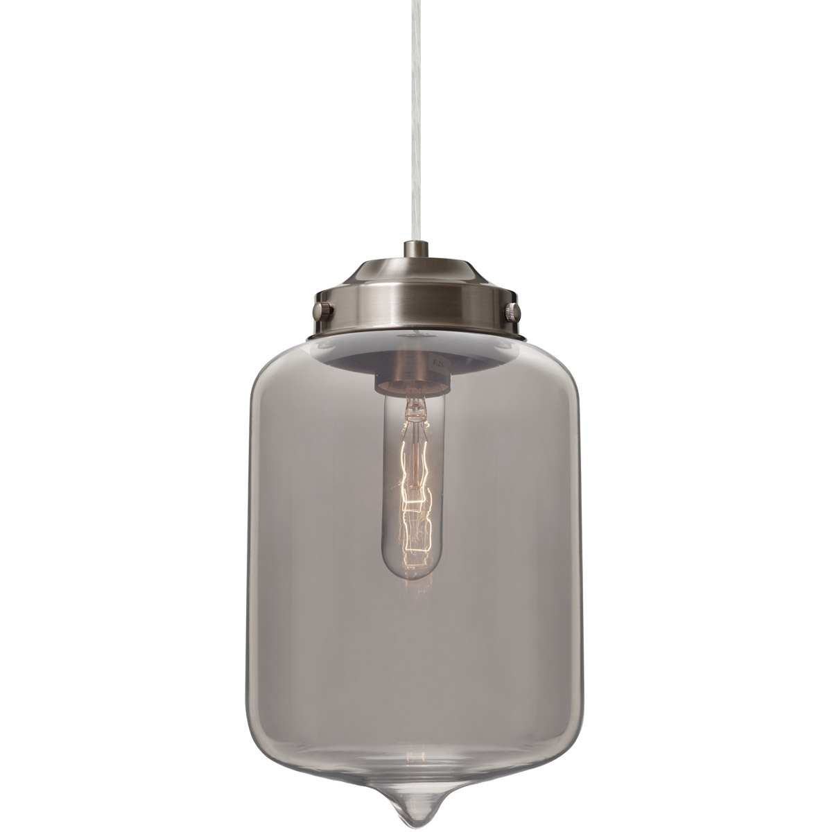 Olin 1 Light Satin Nickel Cord Pendant Ceiling Light in Smoke Glass
