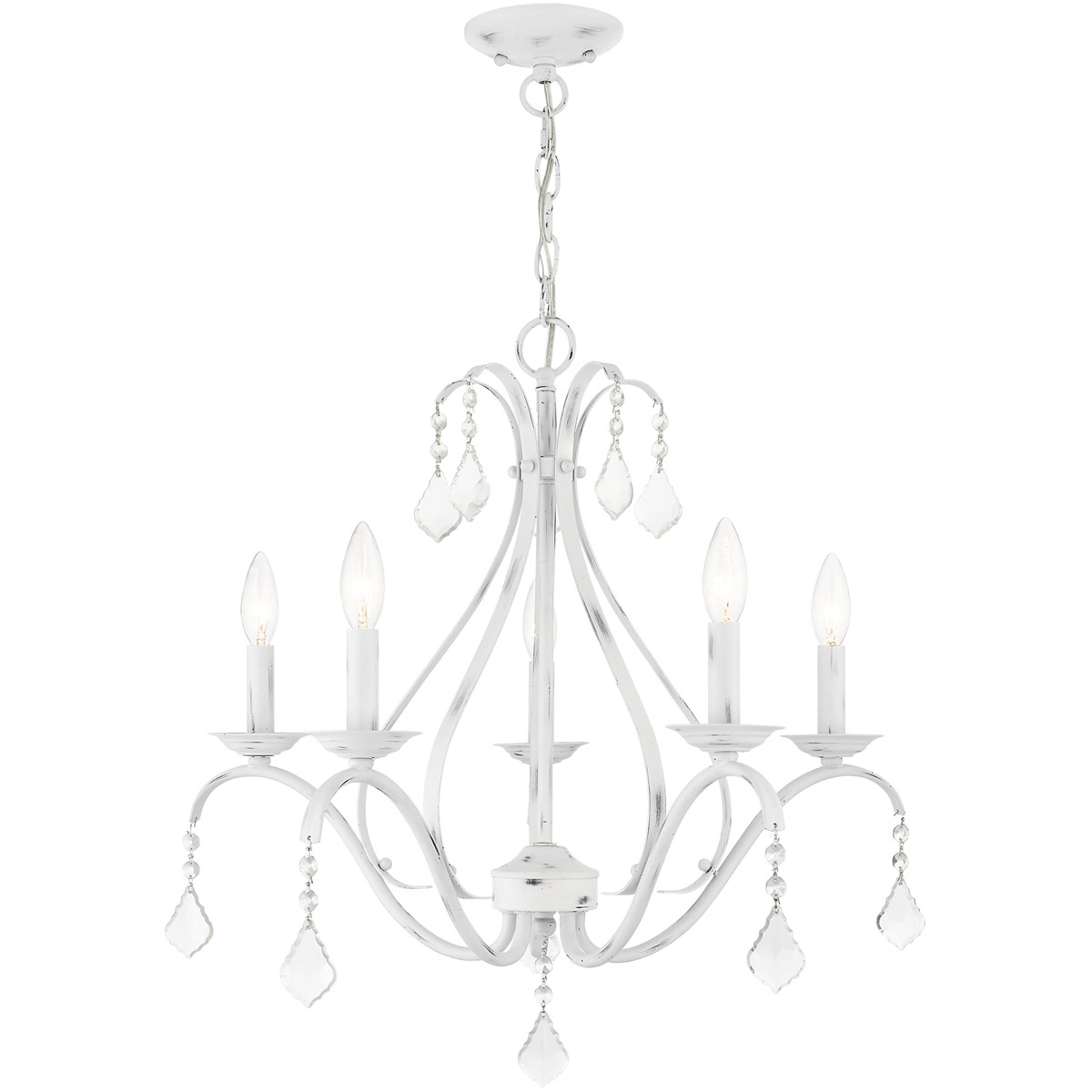 Caterina 5 Light 24 inch Antique White with Clear Crystals Chandelier Ceiling Light