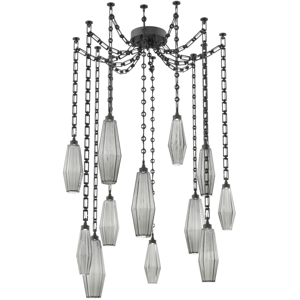 Aalto LED 14.8 inch Matte Black Swag Multi-Pendant Ceiling Light in 3000K LED, Smoke, Rectangular Chain