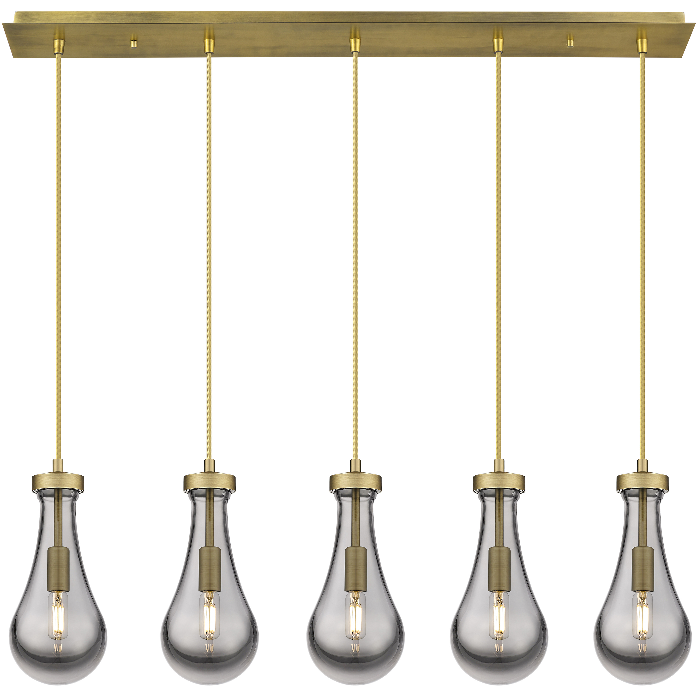 Owego 5 Light 36.88 inch Brushed Brass Linear Pendant Ceiling Light in Light Smoke Glass