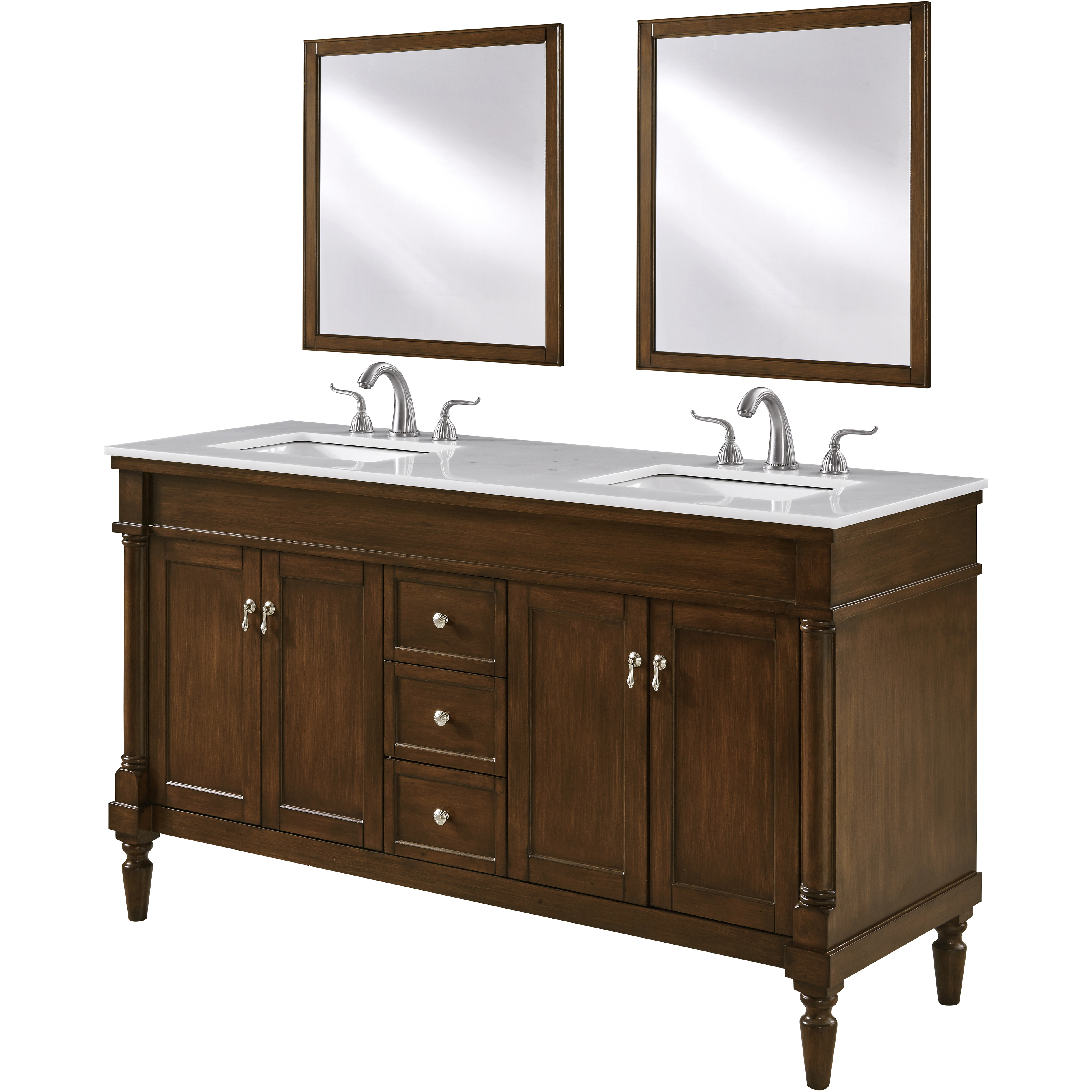 Lexington 60 X 21 X 35 inch Walnut with White Marble Vanity Set