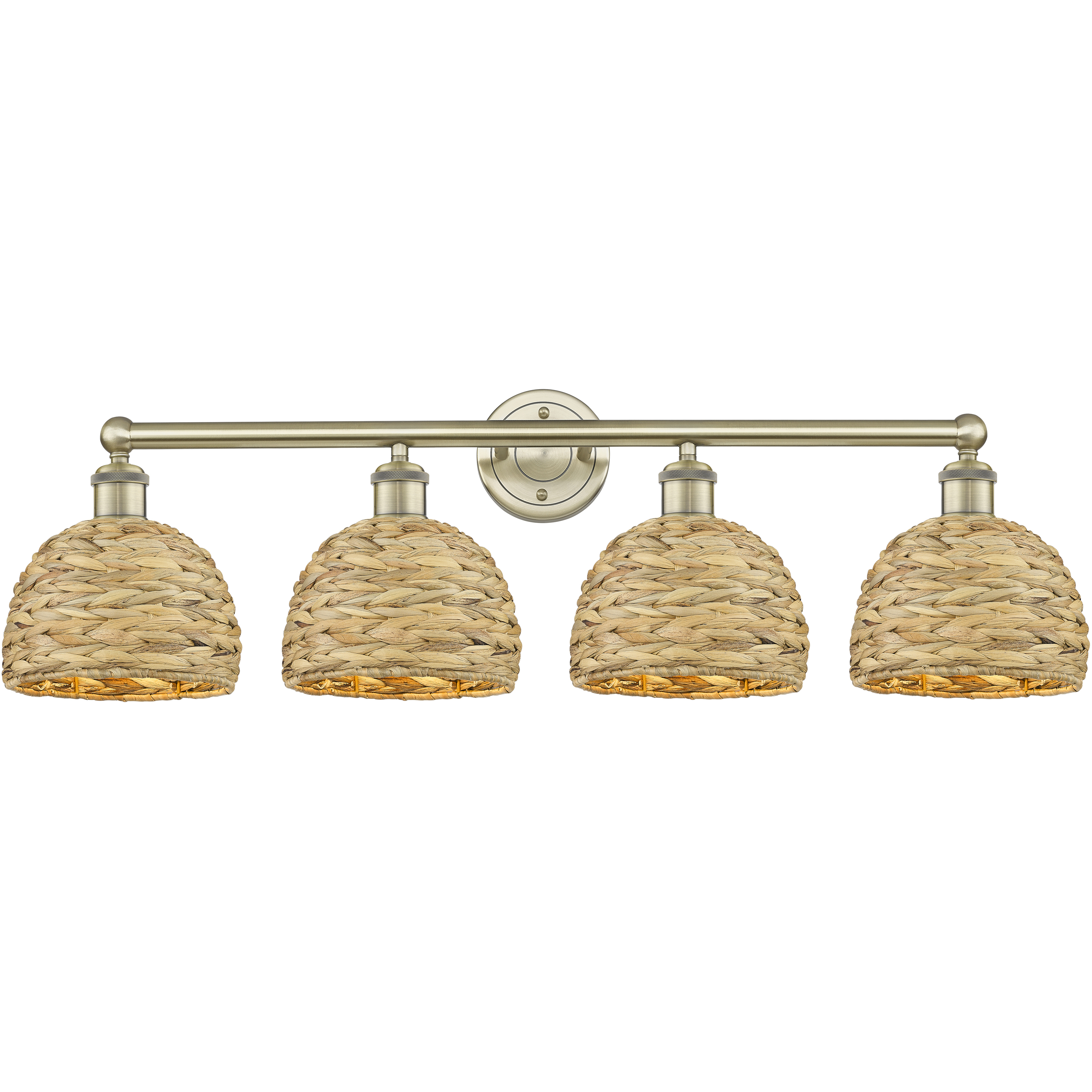 Edison Woven Rattan 4 Light 35 inch Antique Brass Bath Vanity Light Wall Light