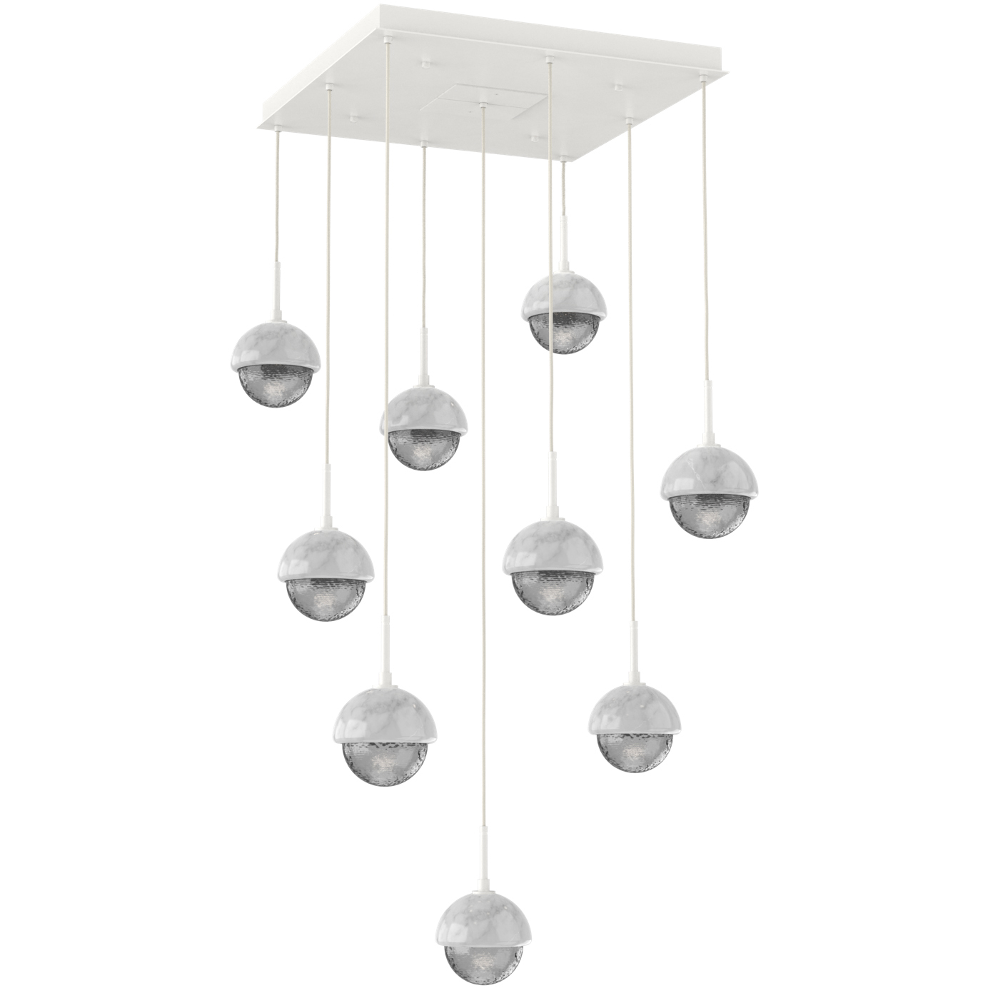 Cabochon LED 27.8 inch Salt White with White Marble Multi-Pendant Ceiling Light in 3000K LED, Smoke