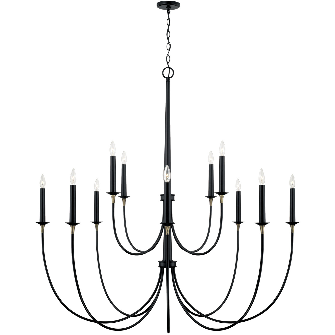 Amara 12 Light 54 inch Matte Black with Brass Chandelier Ceiling Light