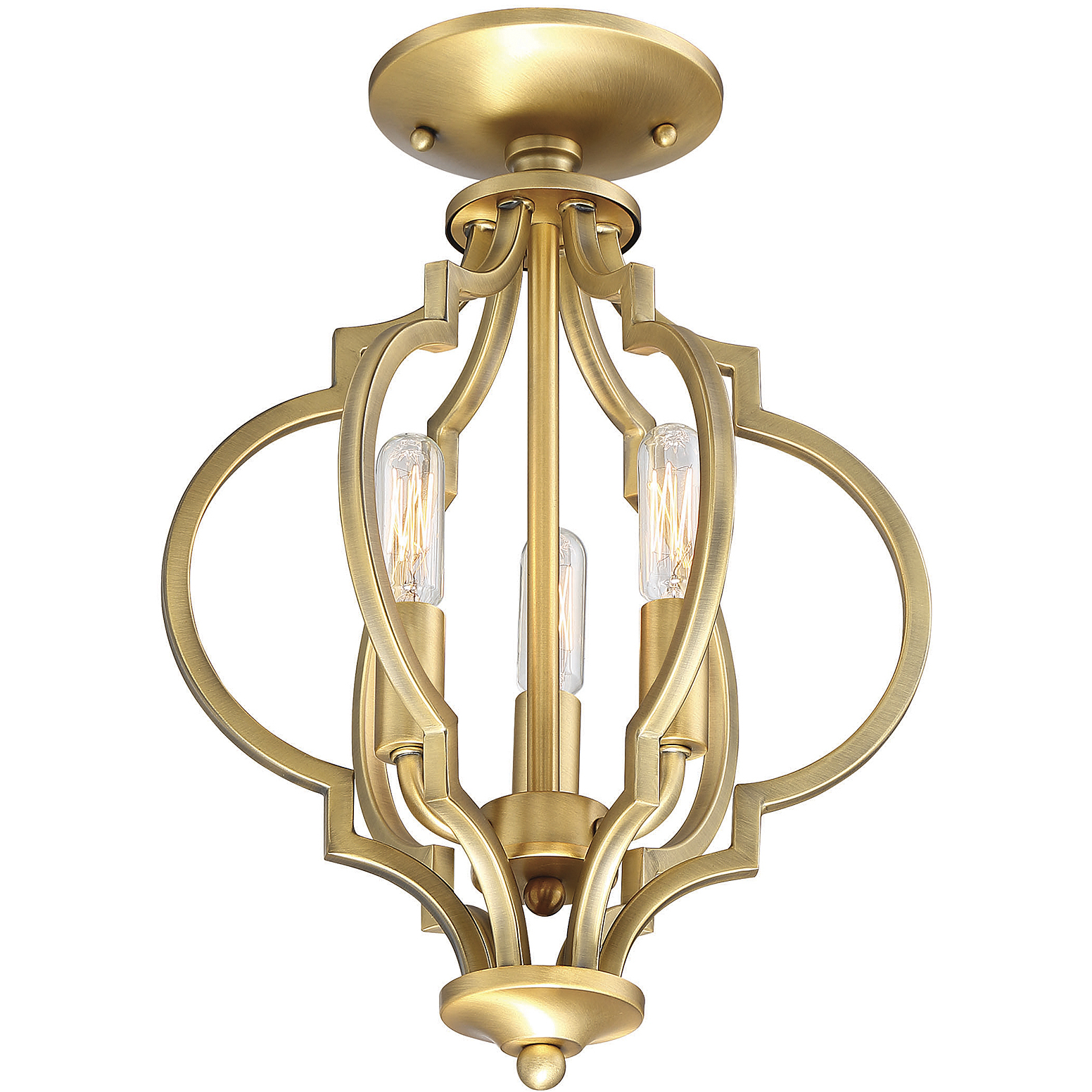 Transitional 3 Light 11 inch Natural Brass Convertible Semi-Flush or Pendant Ceiling Light
