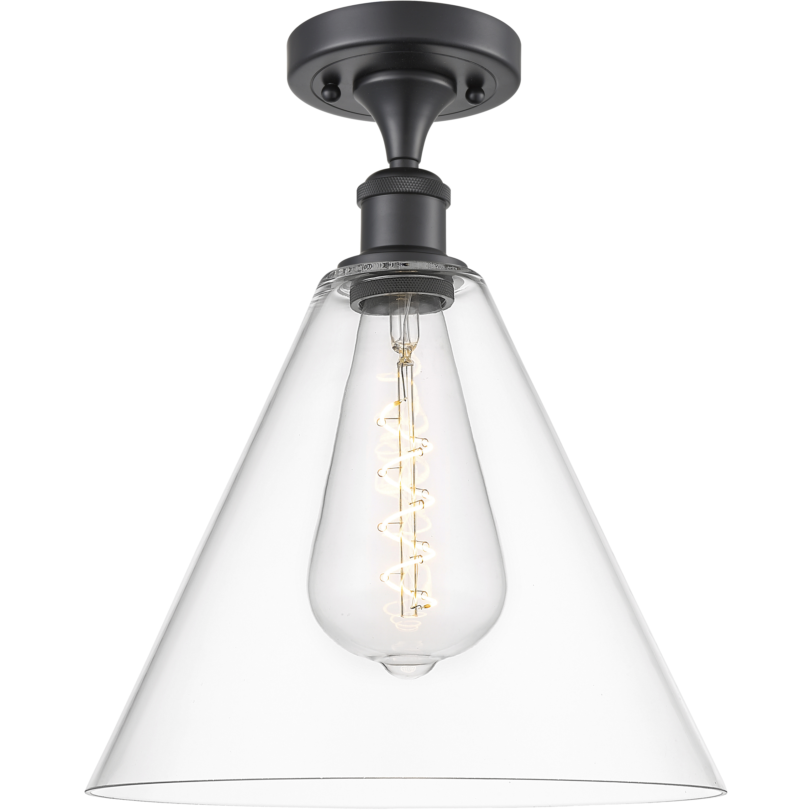 Edison Berkshire 1 Light 12 inch Matte Black Semi-Flush Mount Ceiling Light in Clear Glass