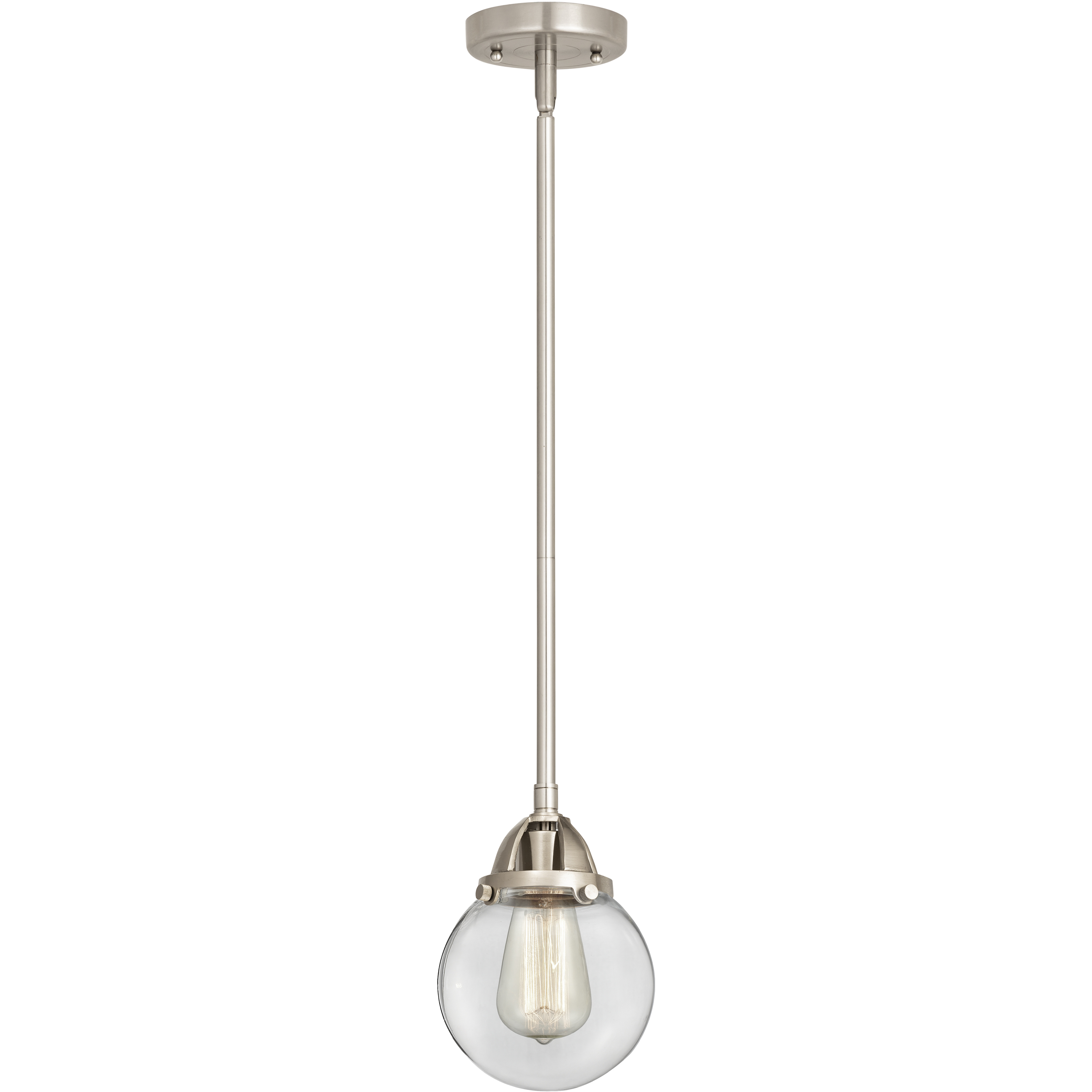 Nouveau 2 Beacon 1 Light 6 inch Brushed Satin Nickel Mini Pendant Ceiling Light in Incandescent, Clear