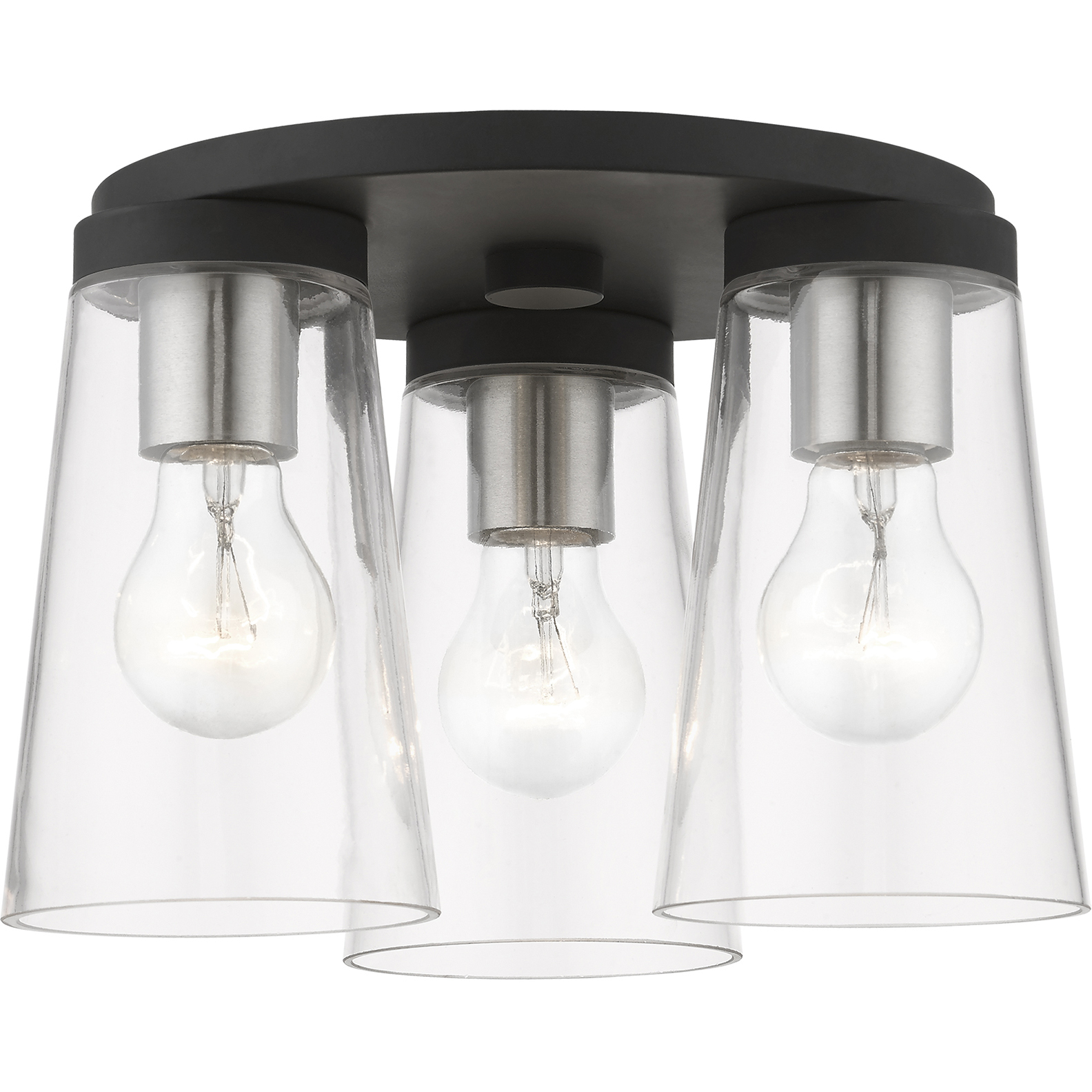 Cityview 3 Light 11 inch Black with Brushed Nickel Accents Large Flush Mount Ceiling Light, Large