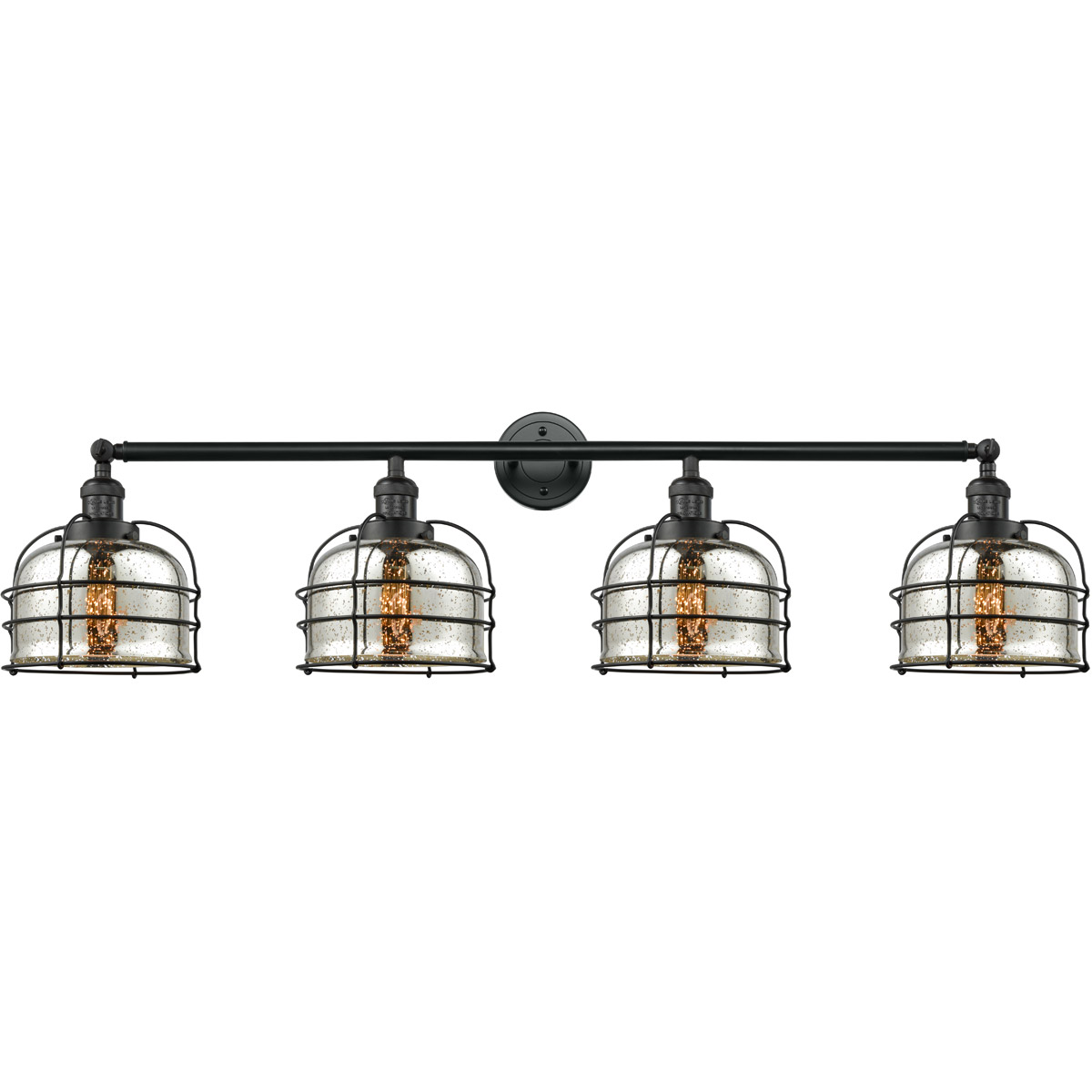 Franklin Restoration Large Bell Cage LED 45 inch Matte Black Bath Vanity Light Wall Light in Silver Plated Mercury Glass, Franklin Restoration