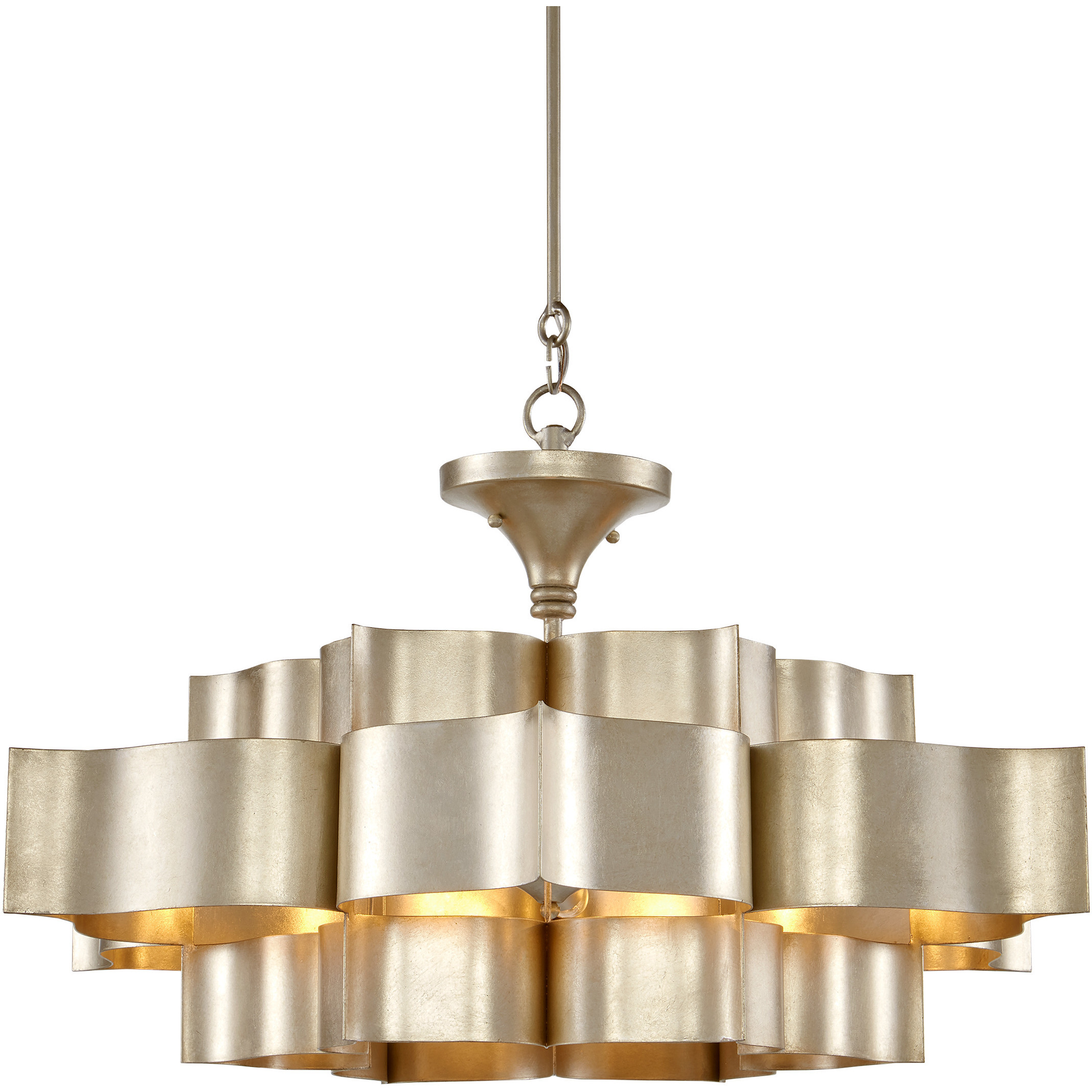 Grand Lotus 6 Light 30 inch Contemporary Silver Leaf Chandelier Ceiling Light, Large