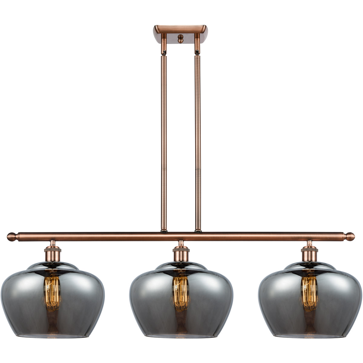 Ballston Large Fenton LED 38 inch Antique Copper Island Light Ceiling Light in Plated Smoke Glass, Ballston