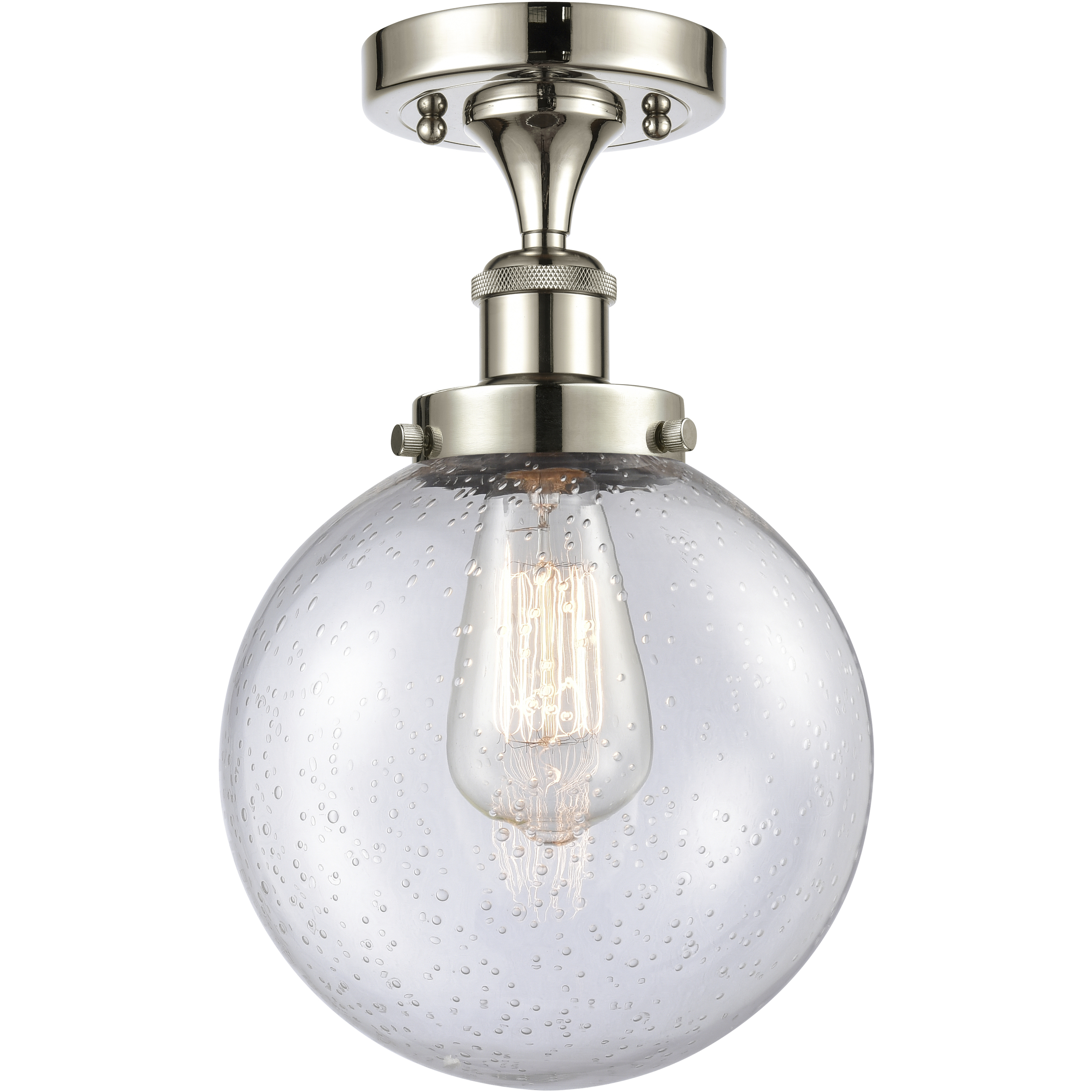 Beacon 1 Light 8 inch Polished Nickel Semi-Flush Mount Ceiling Light in Seedy Glass