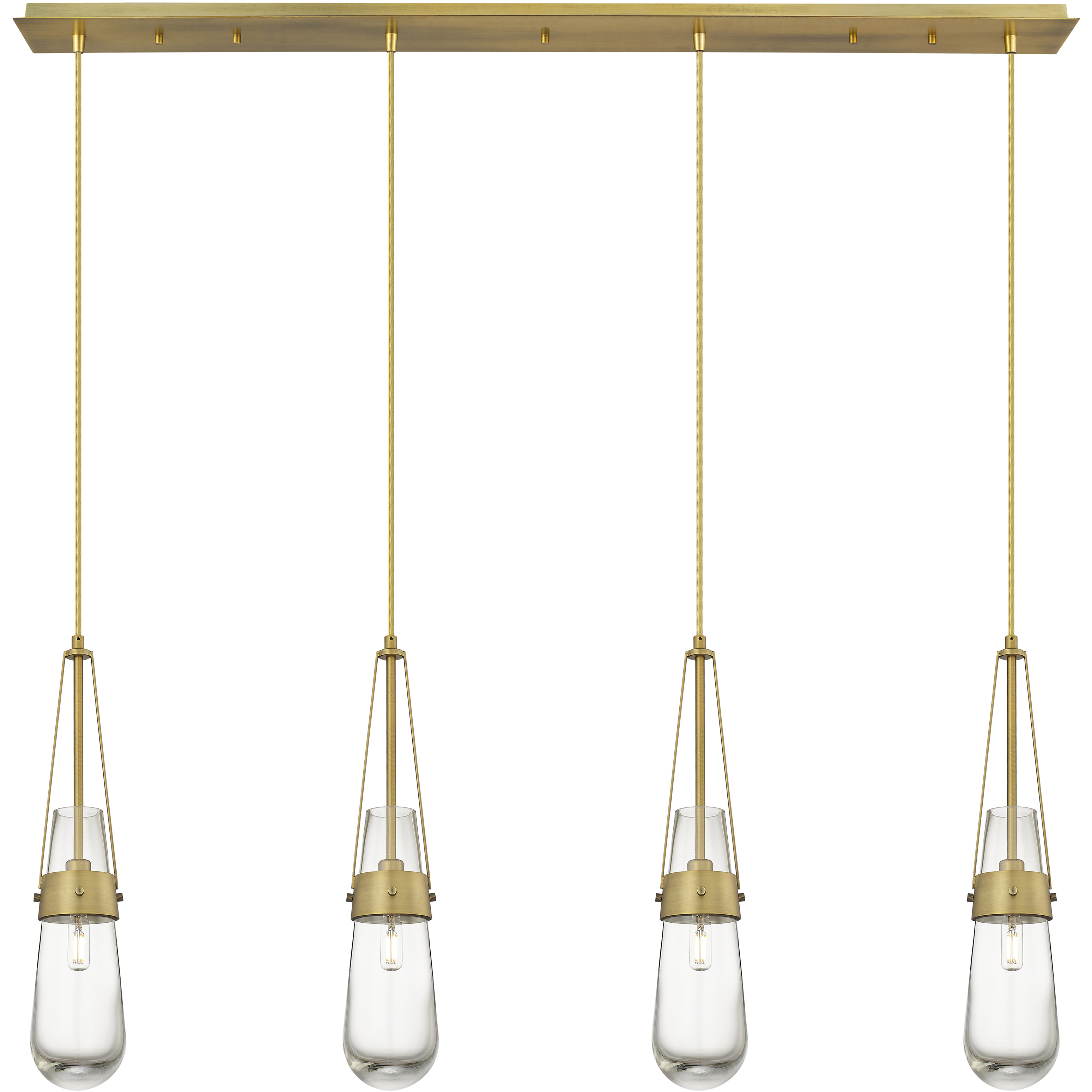 Milan 4 Light 48.13 inch Brushed Brass Linear Pendant Ceiling Light in Clear Glass