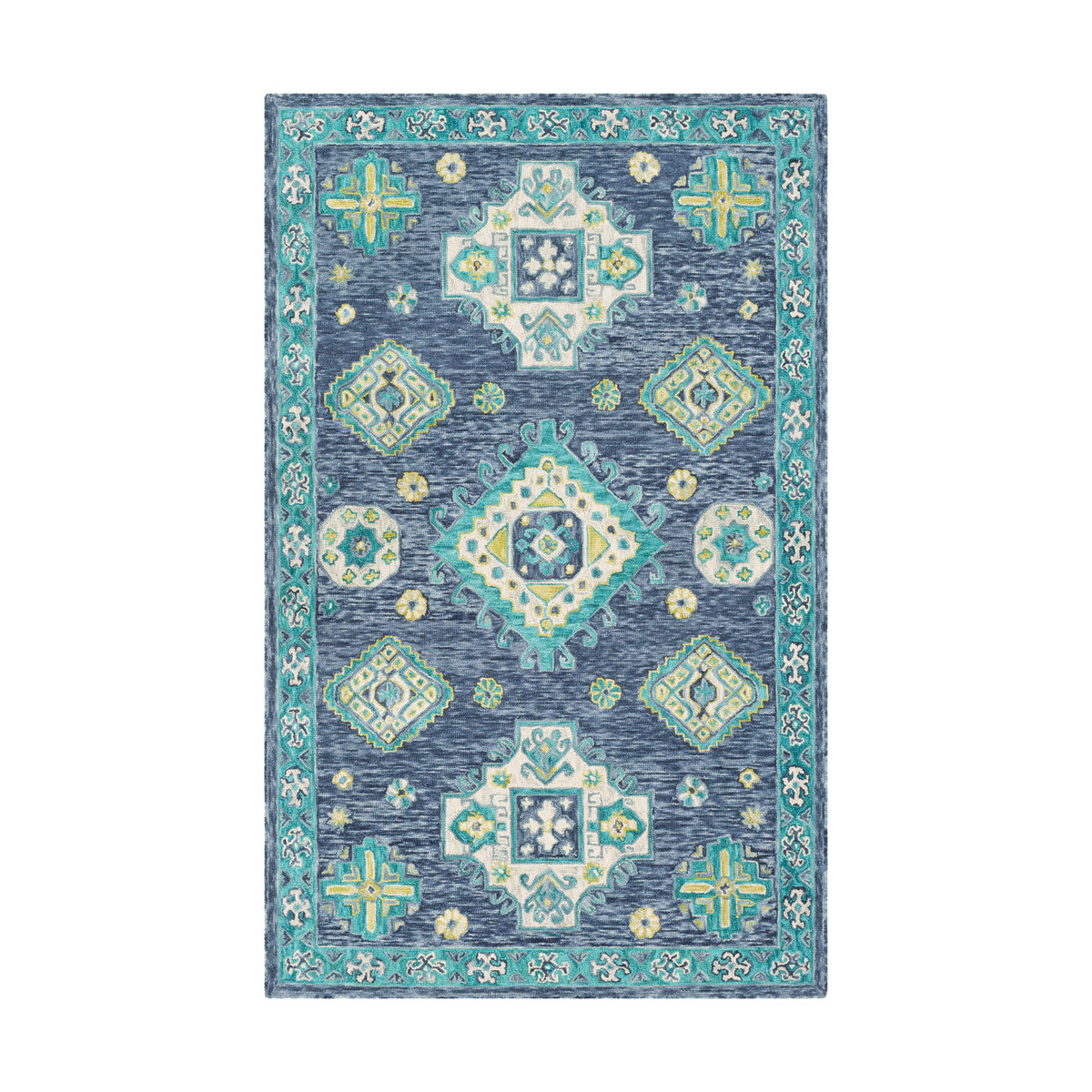 Bonifate 90 X 60 inch Denim/Navy/Teal/Lime/Khaki/Light Gray Rugs, Rectangle