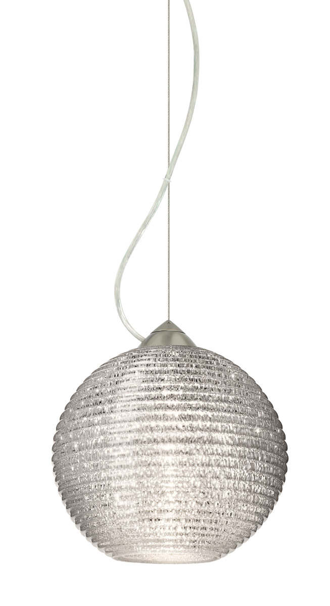 Kristall 8 LED Satin Nickel Pendant Ceiling Light in Glitter Glass
