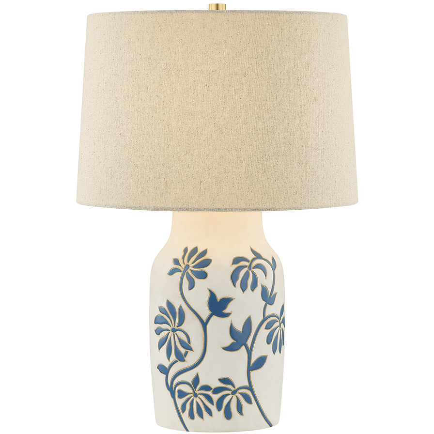 Yazmeen 22.5 inch 15 watt Aged Brass and Ceramic Whitney Floral Table Lamp Portable Light