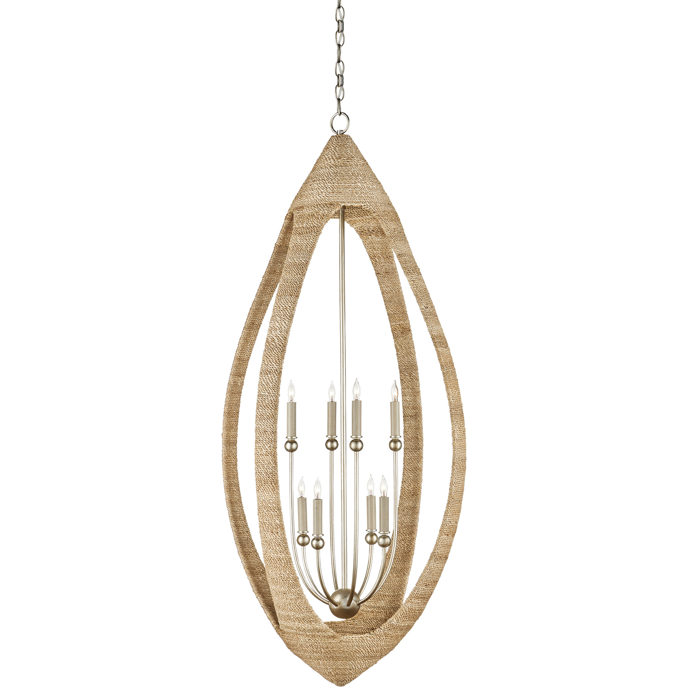 Menorca 8 Light 25 inch Contemporary Silver Leaf Chandelier Ceiling Light, Large