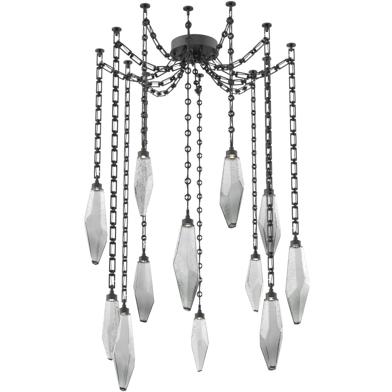 Rock Crystal LED 13.5 inch Matte Black Swag Multi-Pendant Ceiling Light in 3000K LED, Smoke, Rectangular Chain