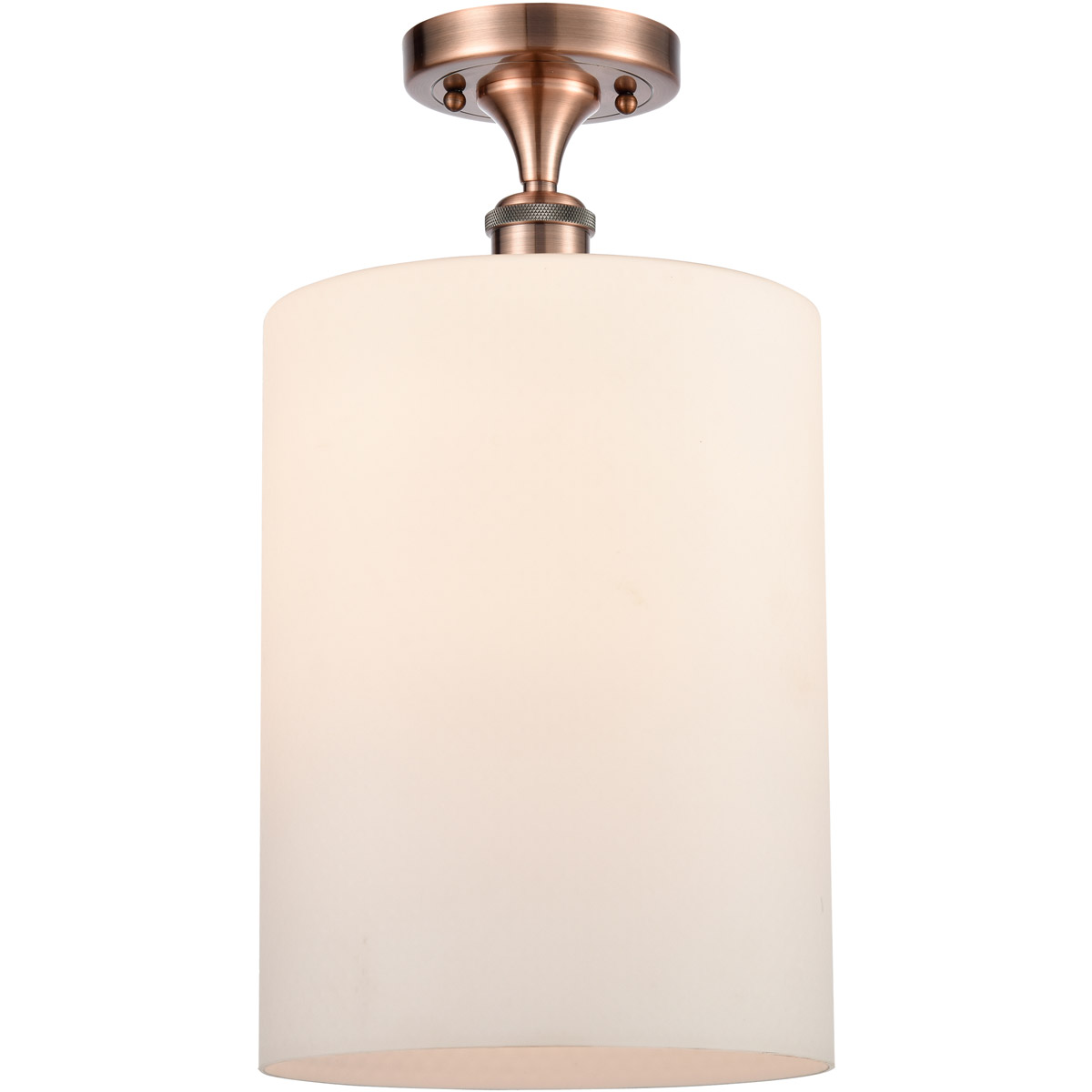 Ballston Large Cobbleskill LED 9 inch Antique Copper Semi-Flush Mount Ceiling Light in Matte White Glass, Ballston