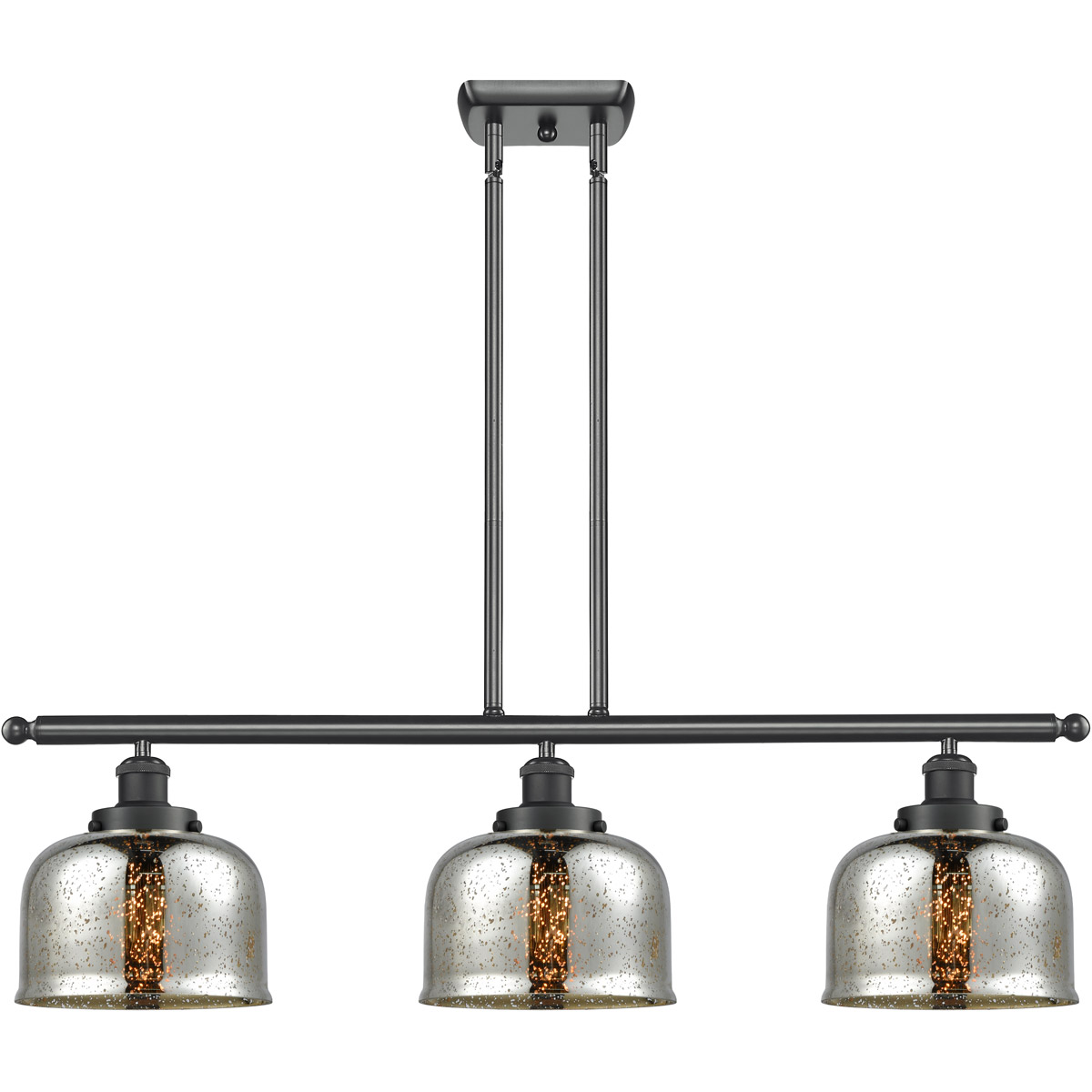 Ballston Bell LED 36 inch Matte Black Island Light Ceiling Light in Silver Plated Mercury Glass