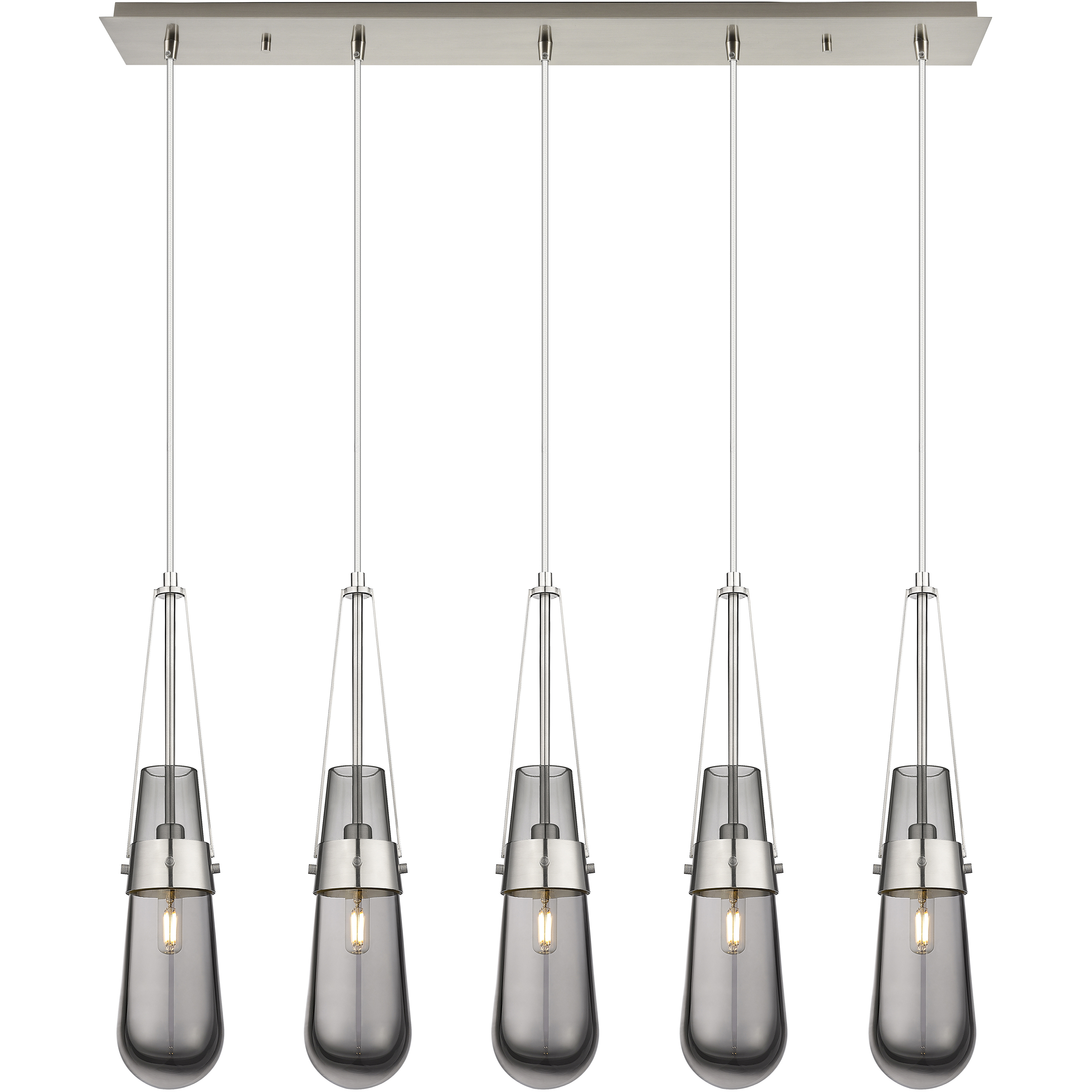 Milan 5 Light 36.13 inch Brushed Satin Nickel Linear Pendant Ceiling Light in Light Smoke Glass