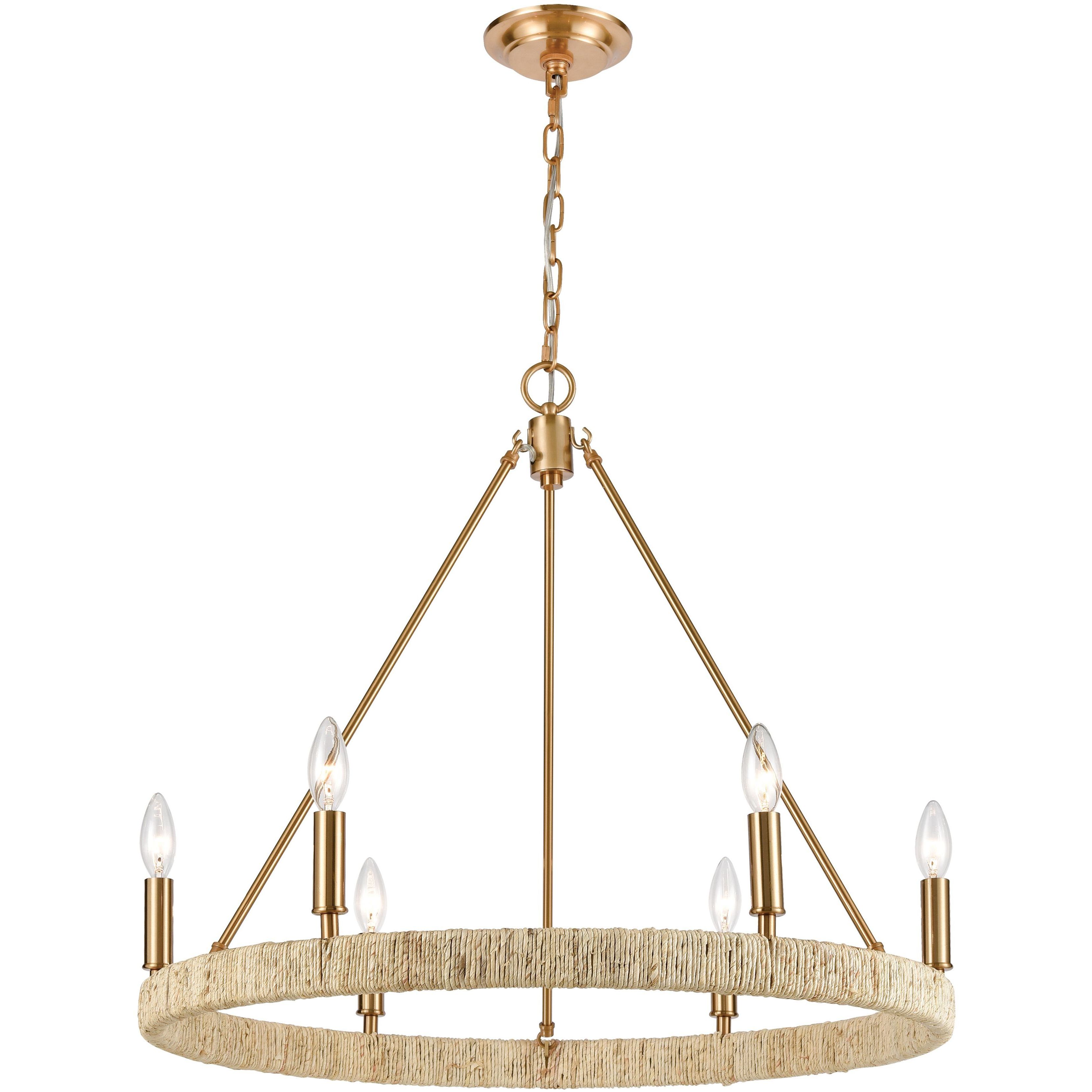 Abaca 6 Light 27 inch Satin Brass Chandelier Ceiling Light