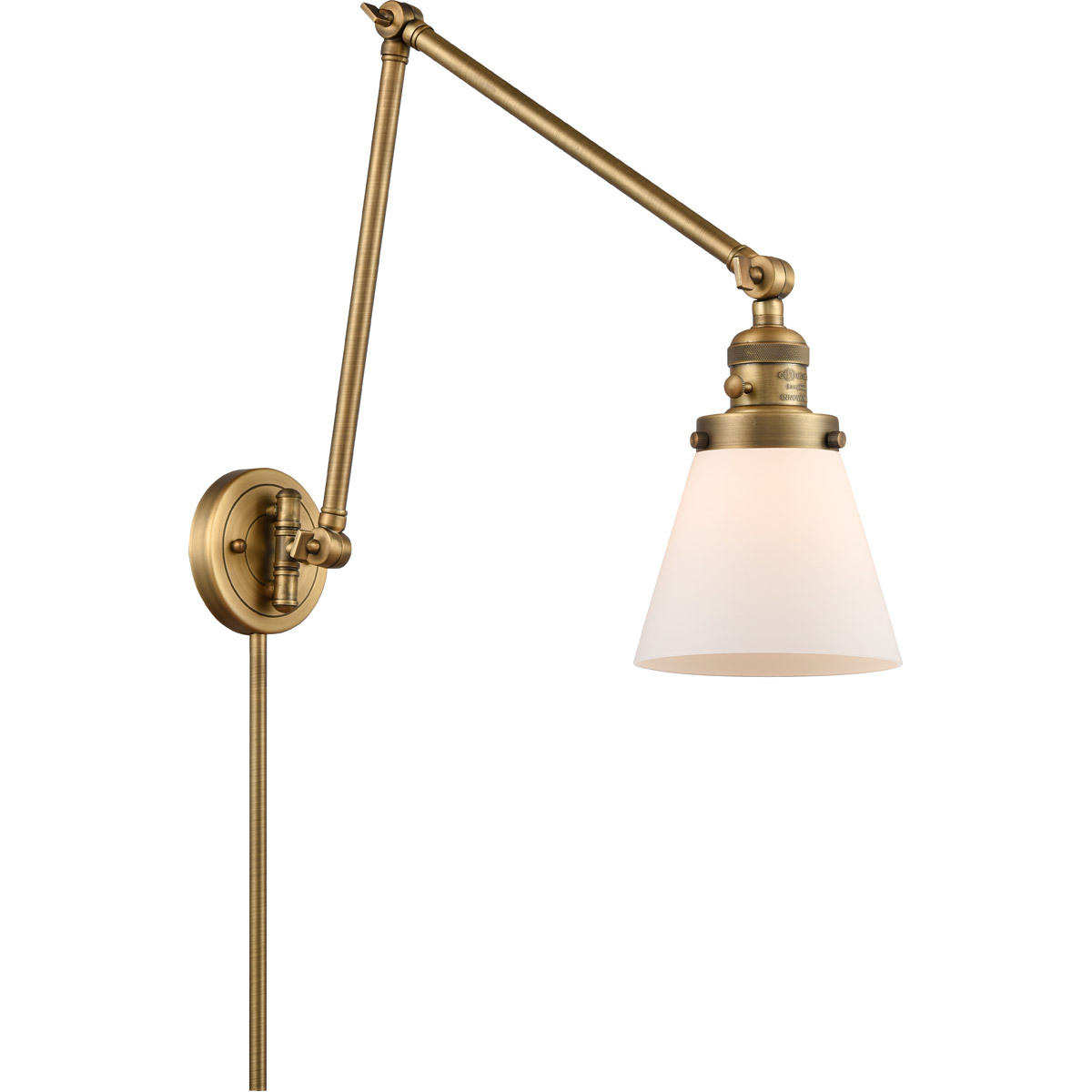 Small Cone 30 inch 60.00 watt Brushed Brass Swing Arm Wall Light, Franklin Restoration