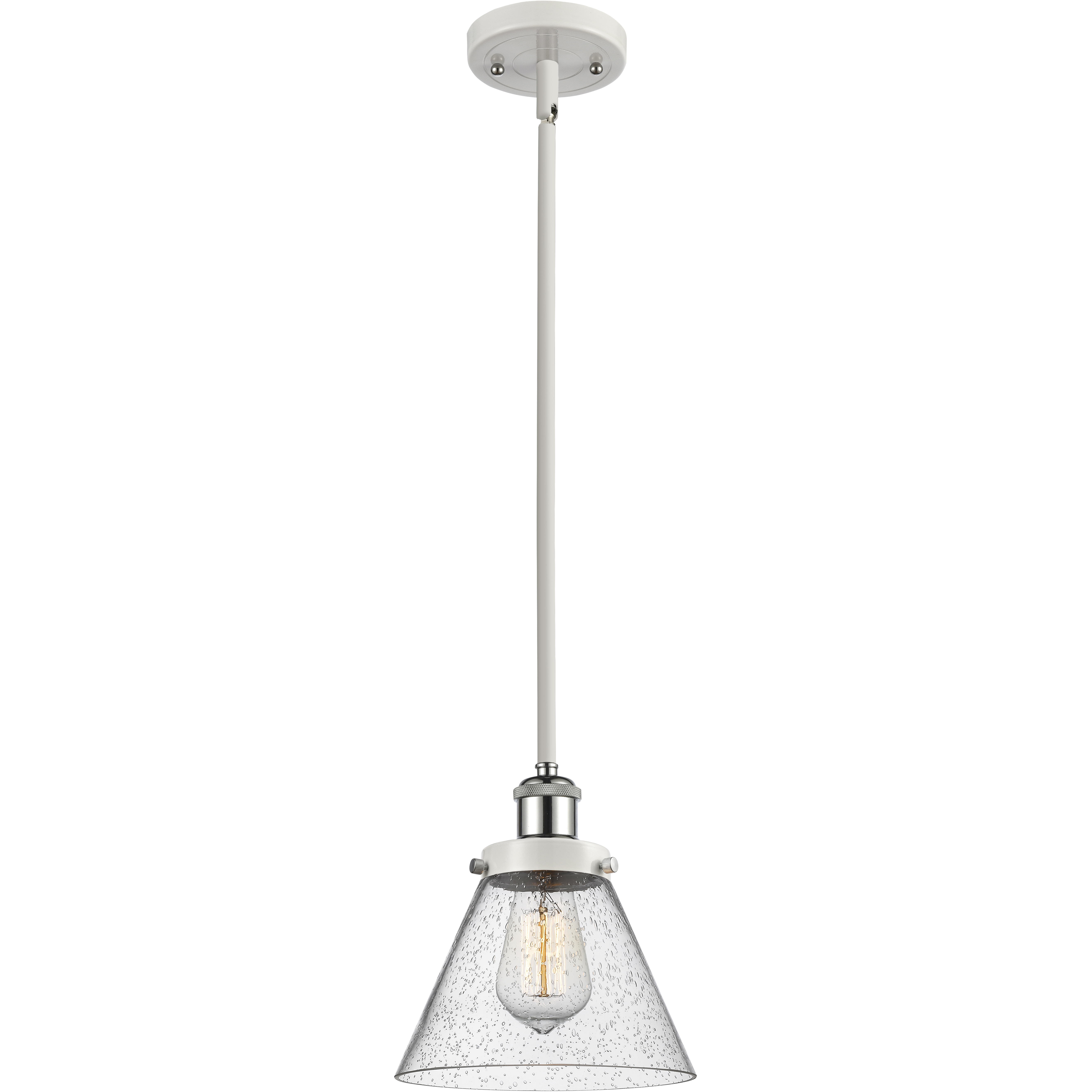 Ballston Large Cone LED 8 inch White and Polished Chrome Pendant Ceiling Light in Seedy Glass