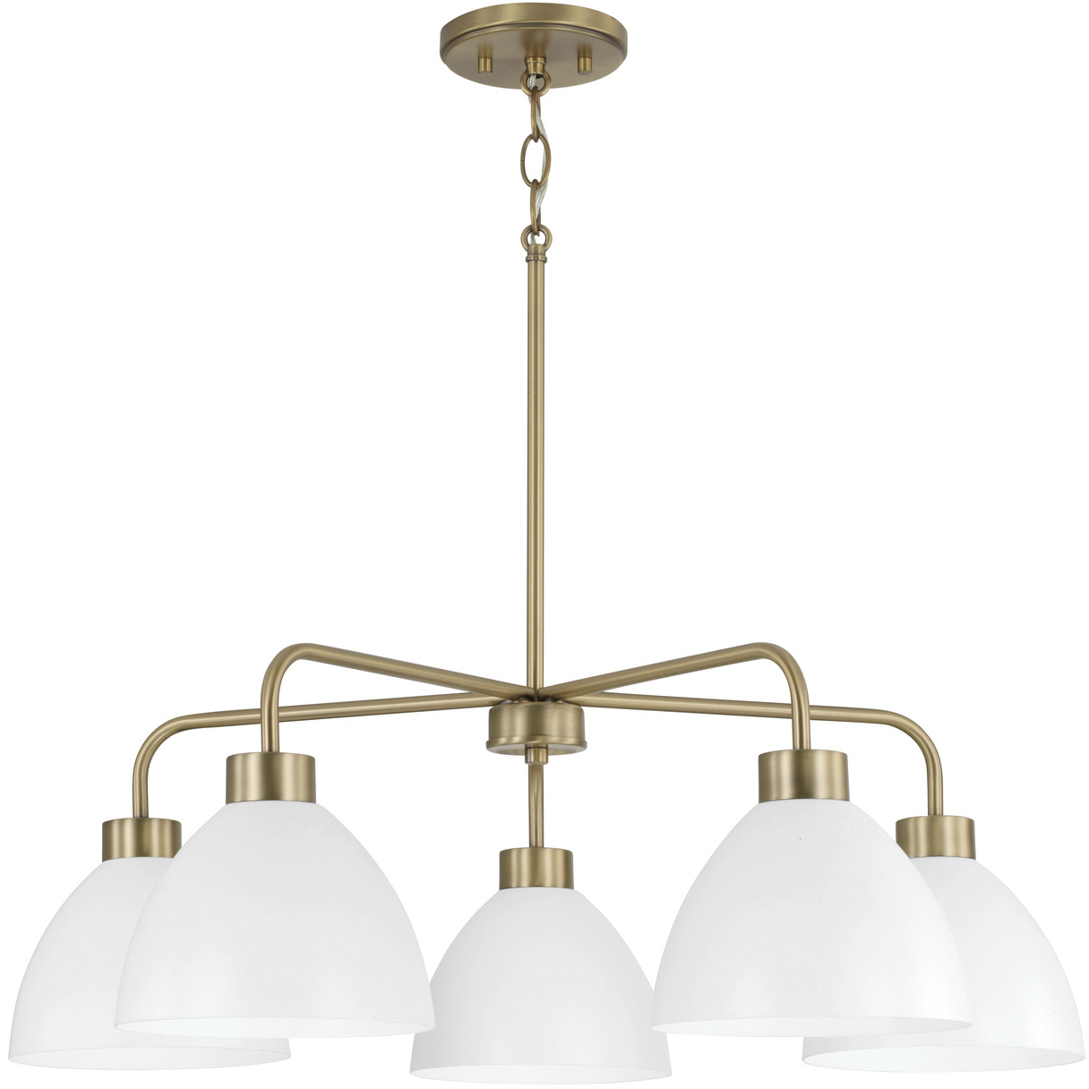 Ross 5 Light 30 inch Aged Brass Chandelier Ceiling Light in Matte White