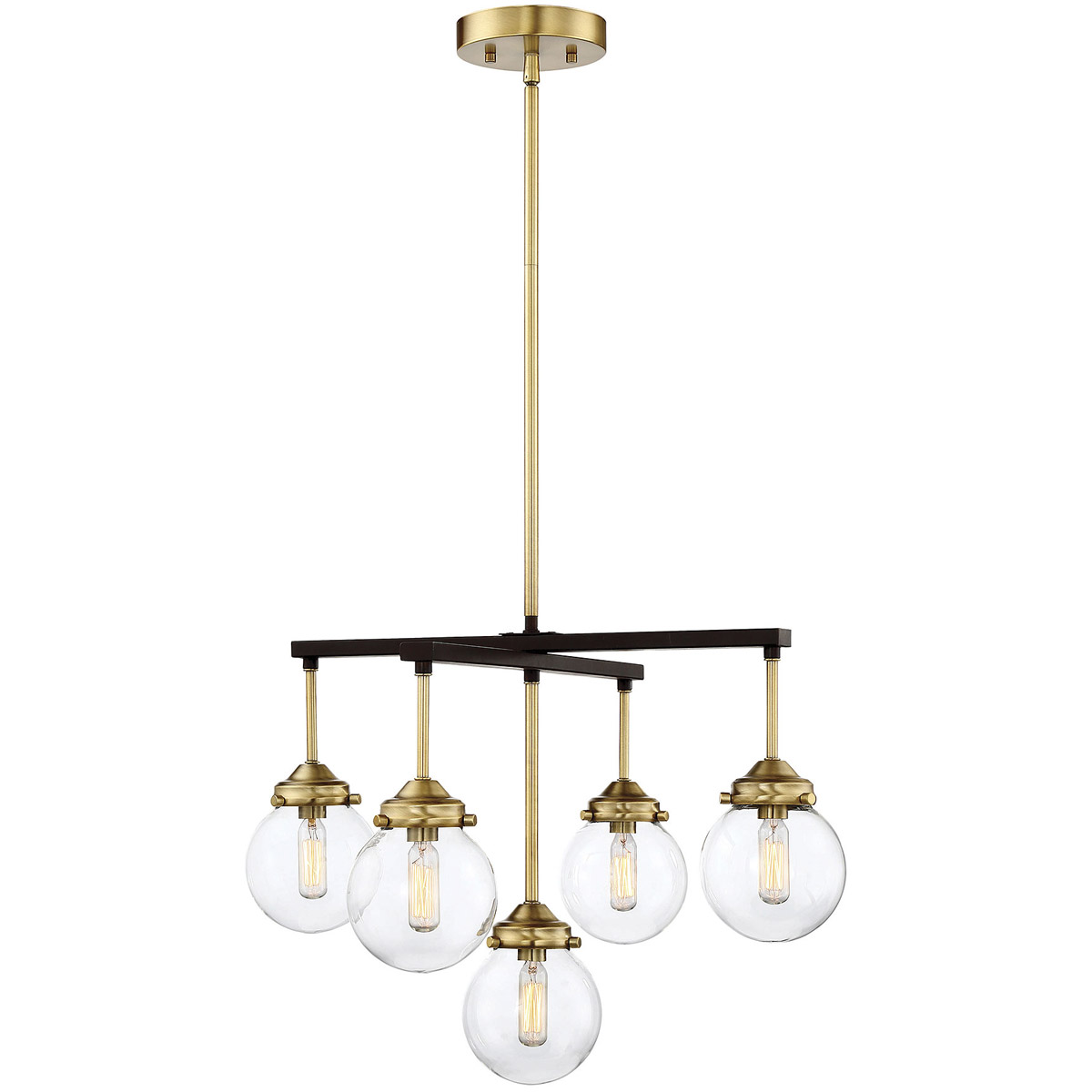 Mid-Century Modern 5 Light 22 inch Oil Rubbed Bronze with Natural Brass Chandelier Ceiling Light