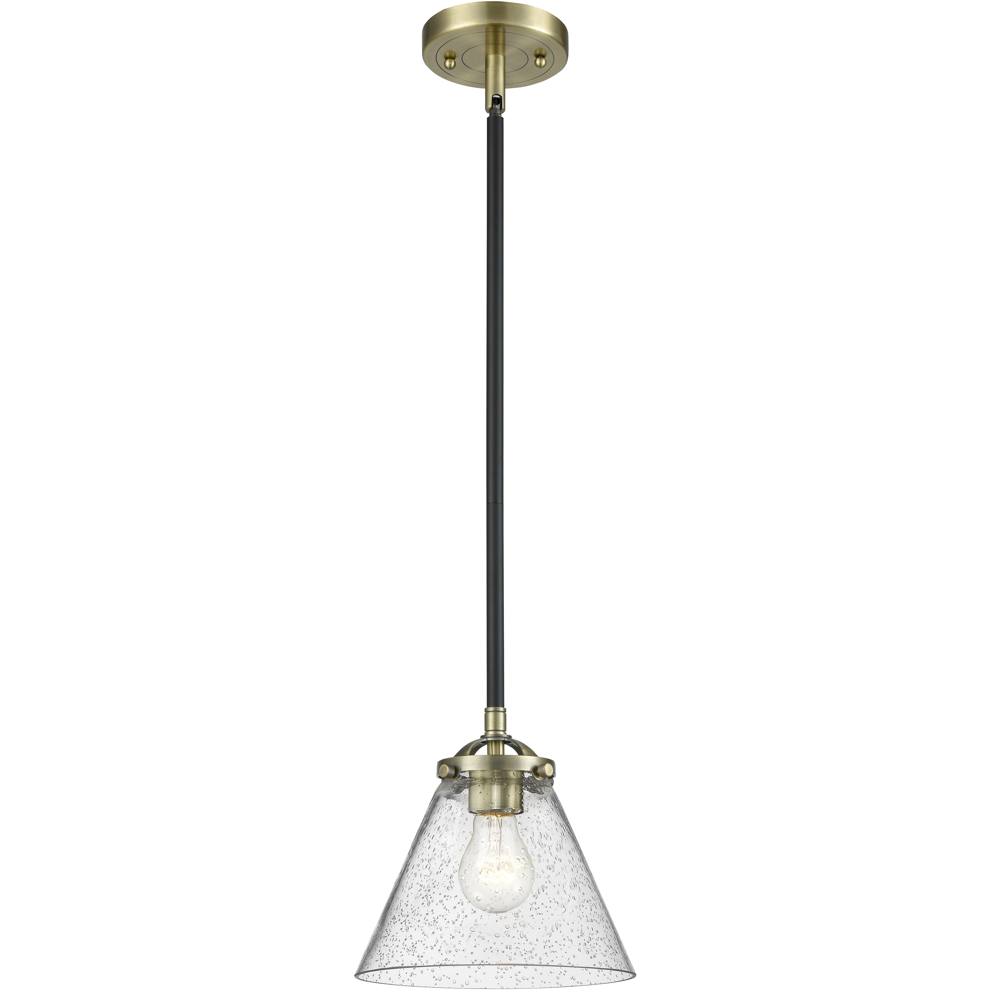 Nouveau Cone LED 7.75 inch Black Antique Brass Mini Pendant Ceiling Light in Seedy, Nouveau